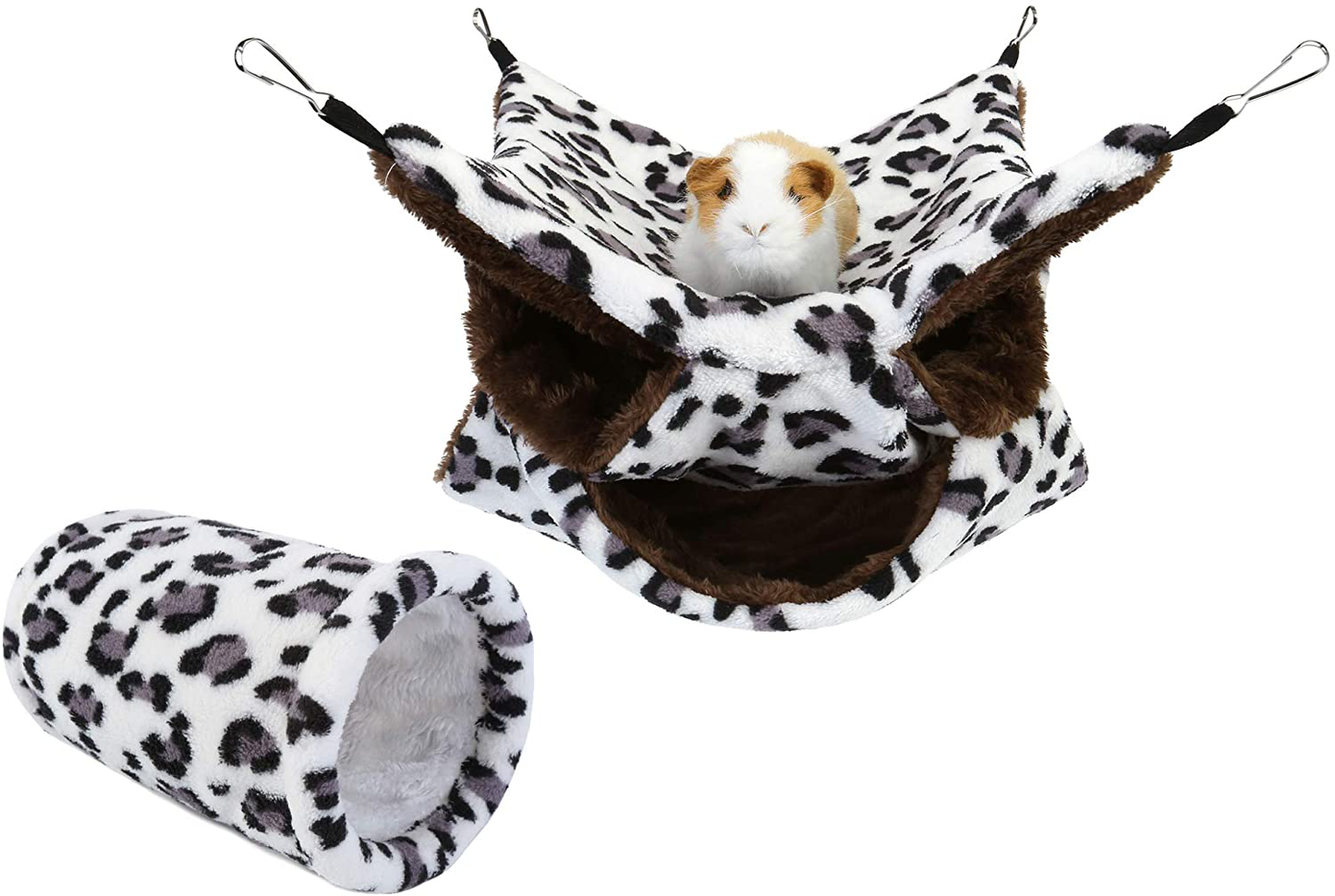 Filhome Hamster Guinea Pig Hammock and Tunnel Nest, Rat Ferret Small Animal Bed Sleep Sack Cage Accessories for Sugar Glider Squirrel Animals & Pet Supplies > Pet Supplies > Small Animal Supplies > Small Animal Bedding Filhome leopard print