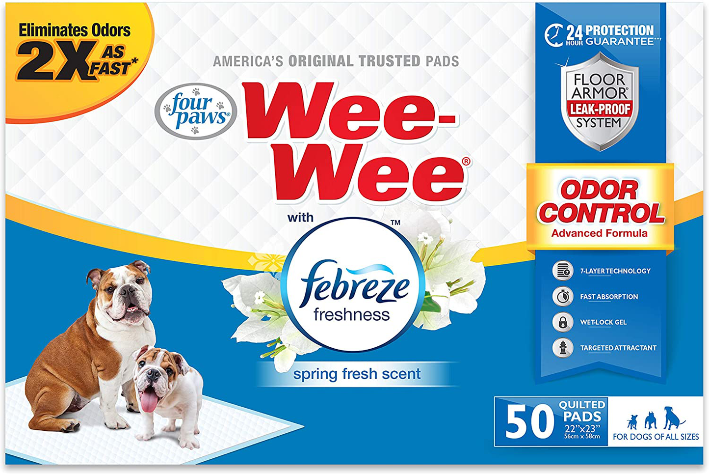 Four Paws Wee-Wee Pee Pads for Dogs and Puppies L Febreze L Super Absorbent L Grass Scented L Insta-Rise Boarder L Pee Pads for Training Puppies Animals & Pet Supplies > Pet Supplies > Dog Supplies > Dog Diaper Pads & Liners Four Paws Febreze Freshness 50 Count