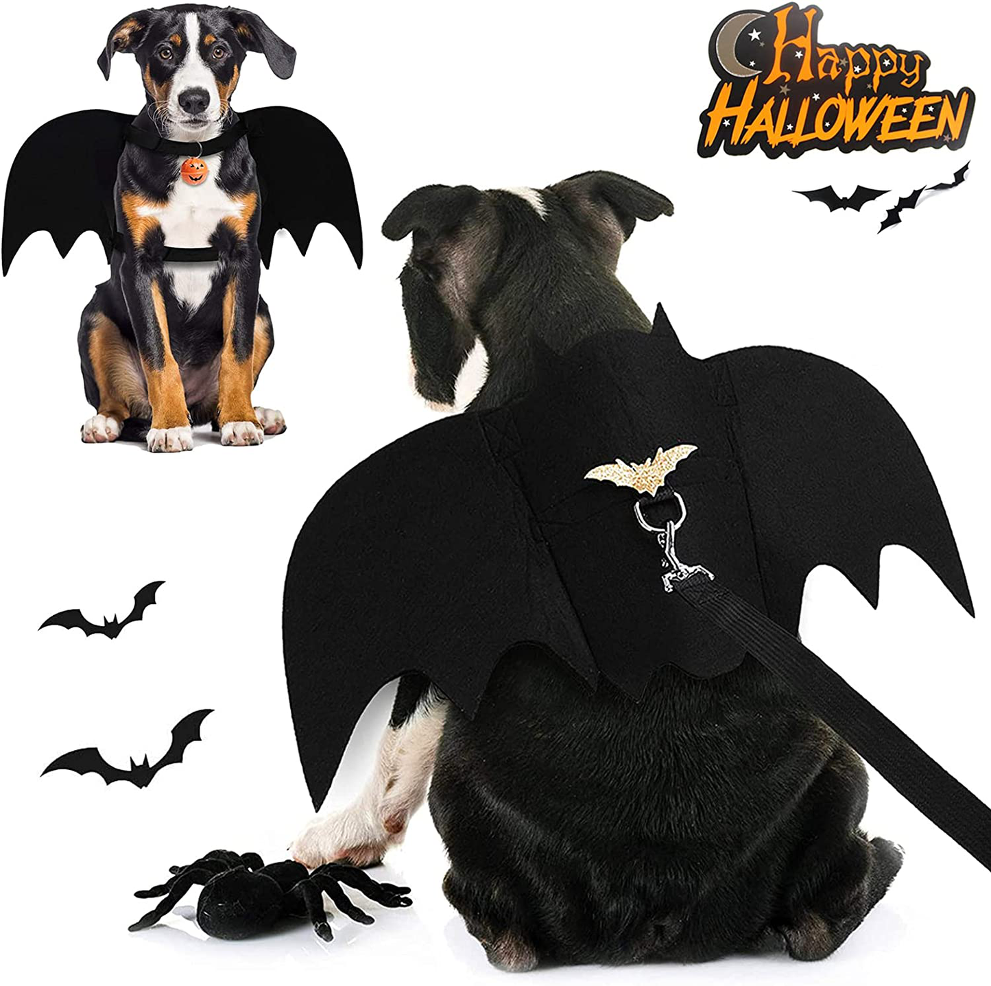 LKEX Dog Bat Wings, Halloween Bat Costume for Medium Large Dogs Funny Bat Wing Dog Clothes with Leads and Pumpkin Bells Puppy Bat Dress up Halloween Decorations Outfits Cosplay Apparel Animals & Pet Supplies > Pet Supplies > Dog Supplies > Dog Apparel LKEX
