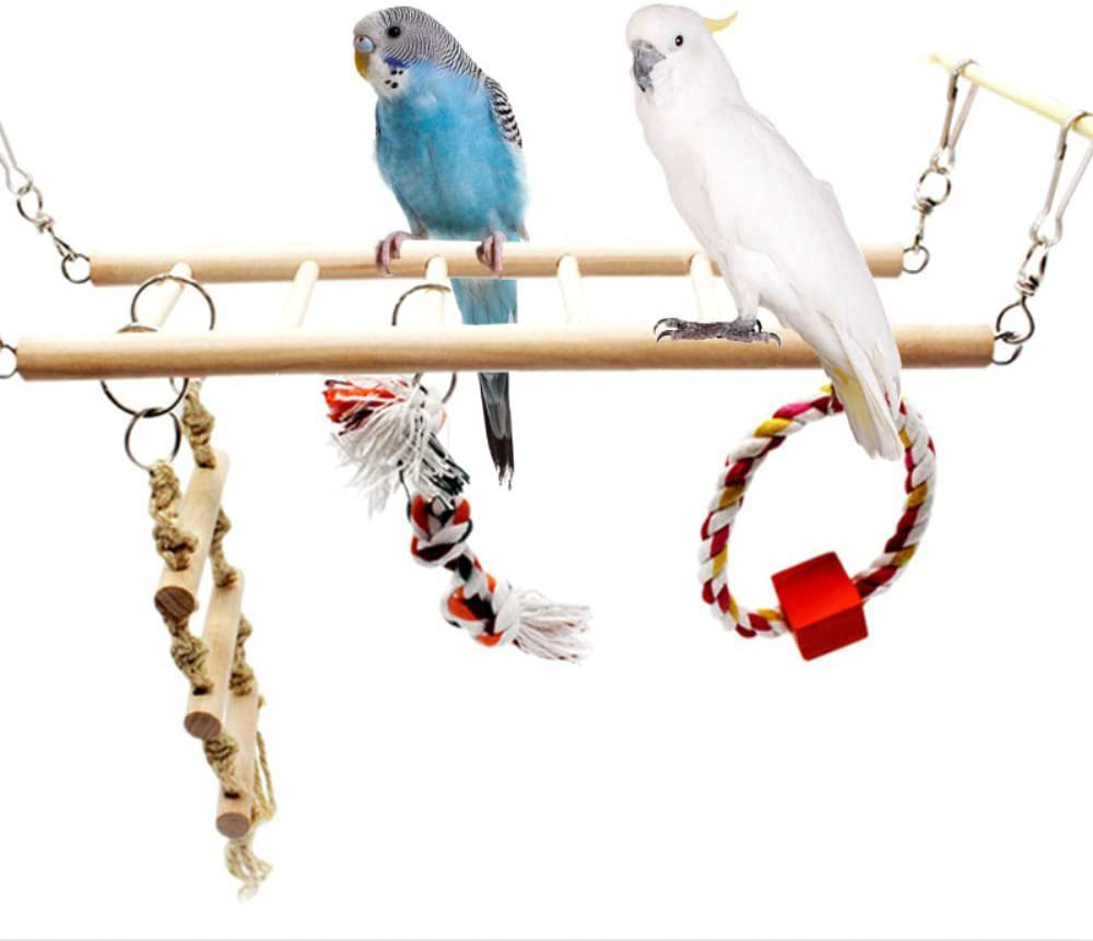 Hypeety Bird Swing Toy Wood Perch Climbing Ladder for Parrot Budgie Parakeet Cockatiel Conure Hamster Guinea Pig Chinchilla Animals & Pet Supplies > Pet Supplies > Bird Supplies > Bird Ladders & Perches Hypeety E: Hanging bridge