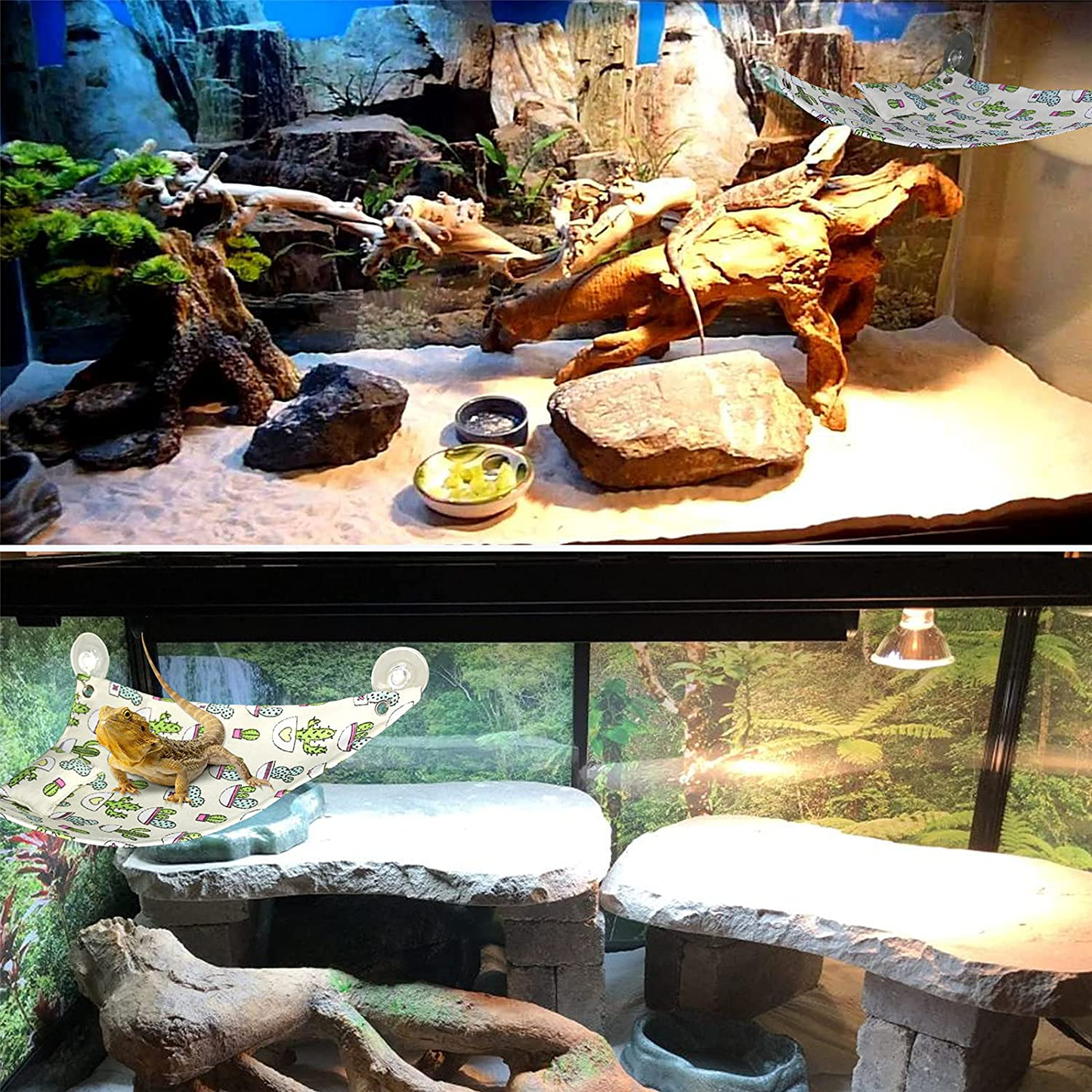 Triangular Reptile Lizard Hammock, Bearded Dragon Lounger Swing Bedding with Suction Cup Pillow, Reptile Terrarium Amphibian Habitat Decor Tank Accessories Hanging Bed Climbing Ladder for Small Gecko Animals & Pet Supplies > Pet Supplies > Reptile & Amphibian Supplies > Reptile & Amphibian Habitat Accessories Yagamii