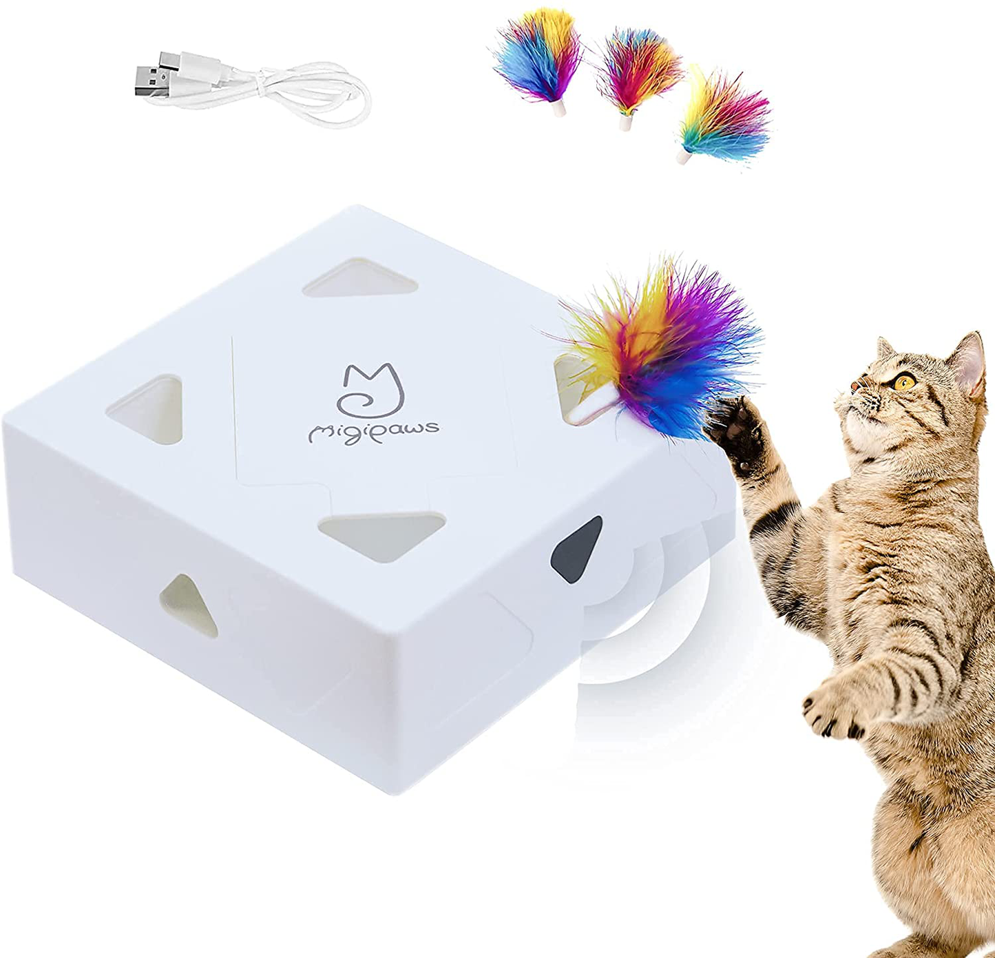 Migipaws Cat Toys, Interactive Automatic Feather Mice 7 Holes Whack-A-Mole, Obsessed Fun for Indoor Cats, USB Rechargeable 4Pcs Feather Refills Animals & Pet Supplies > Pet Supplies > Cat Supplies > Cat Toys Migipaws