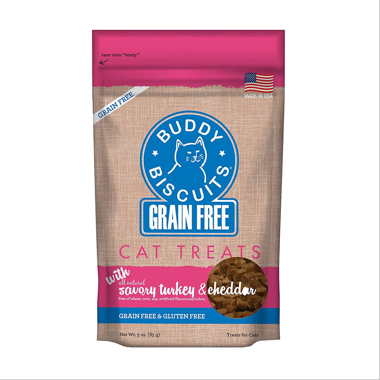 Buddy Biscuits Grain Free Cat Treats, Soft & Chewy, No Added Gluten, Wheat, Corn or Soy Animals & Pet Supplies > Pet Supplies > Cat Supplies > Cat Treats Buddy Biscuits Turkey & Cheddar 3 Ounce (Pack of 1)