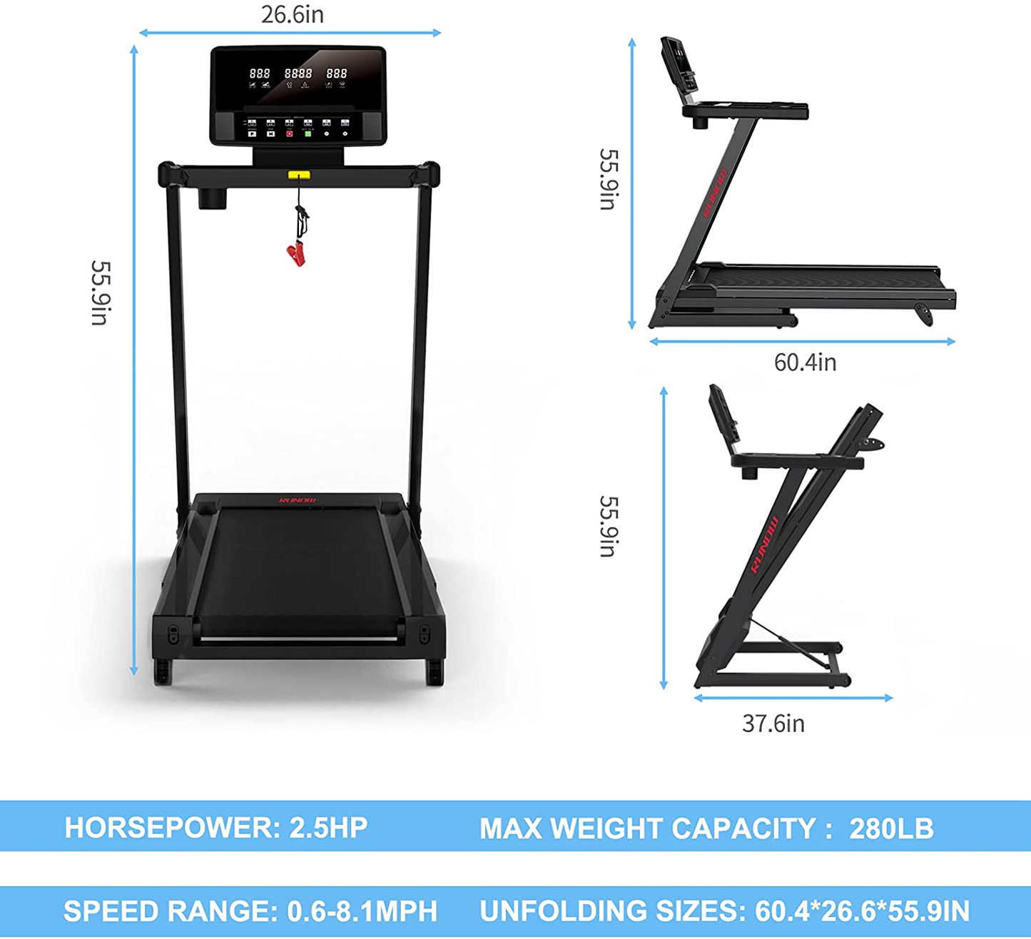 RUNOW Folding Treadmill with Incline for Home/Apartment, Electric Running Machine, Treadmill with LCD Monitor Running Walking Jogging Exercise Fitness Machine Animals & Pet Supplies > Pet Supplies > Dog Supplies > Dog Treadmills RUNOW