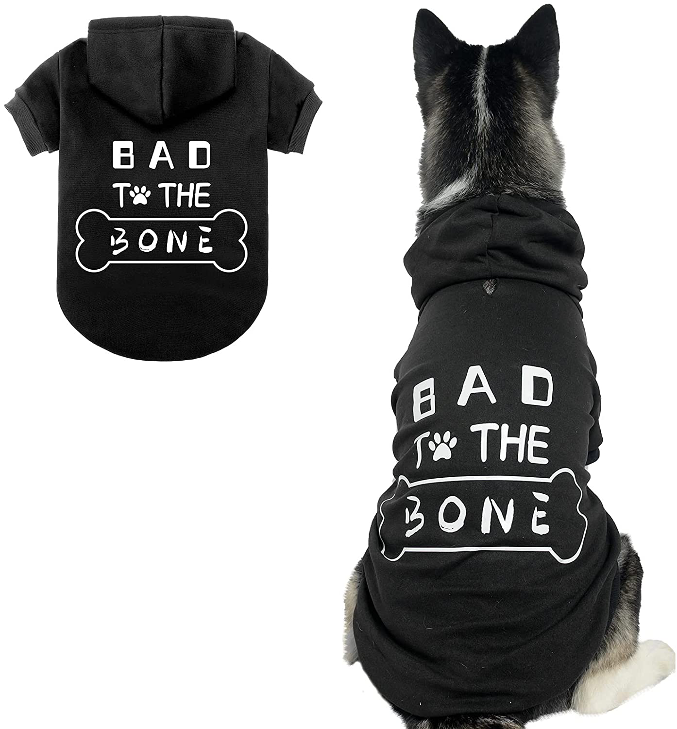 Dog Hoodies Bad the Bone Printed - Cold Protective Winter Coats Warm Puppy Pet Dog Clothes Black Color Animals & Pet Supplies > Pet Supplies > Dog Supplies > Dog Apparel BINGPET Large