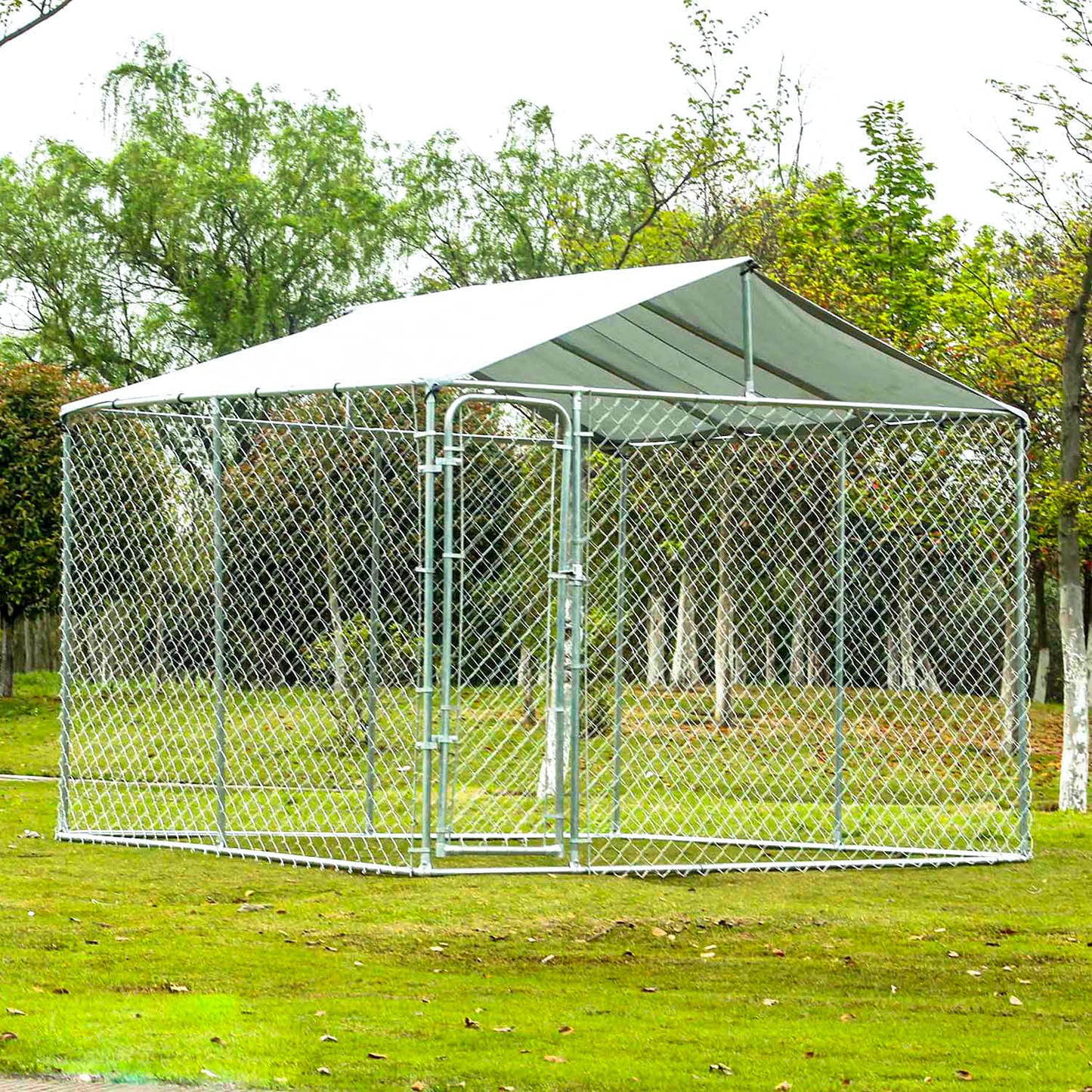 ARARG Dog Kennel Outdoor Dog Crates for Large Dogs Metal Dog Run House Dog Cage with Water-Resistant Cover for Backyard Animals & Pet Supplies > Pet Supplies > Dog Supplies > Dog Kennels & Runs ARARG 9.8' L x 9.8' W x 6' H