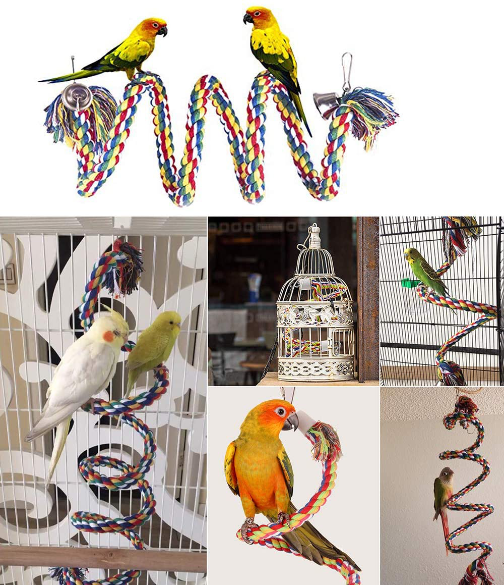 GINXIA Parrot Rope Perch Cotton Rope Bird Perch with Bell Climbing Stand Bar Bird Bungee Toy Parrot Chew Toys Animals & Pet Supplies > Pet Supplies > Bird Supplies > Bird Ladders & Perches YIXIPAZH