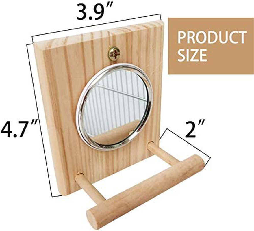 Hamiledyi Bird Mirror with Wooden Perch,Birdcage Fun Platform Stand Toys Animals & Pet Supplies > Pet Supplies > Bird Supplies > Bird Ladders & Perches Hamiledyi
