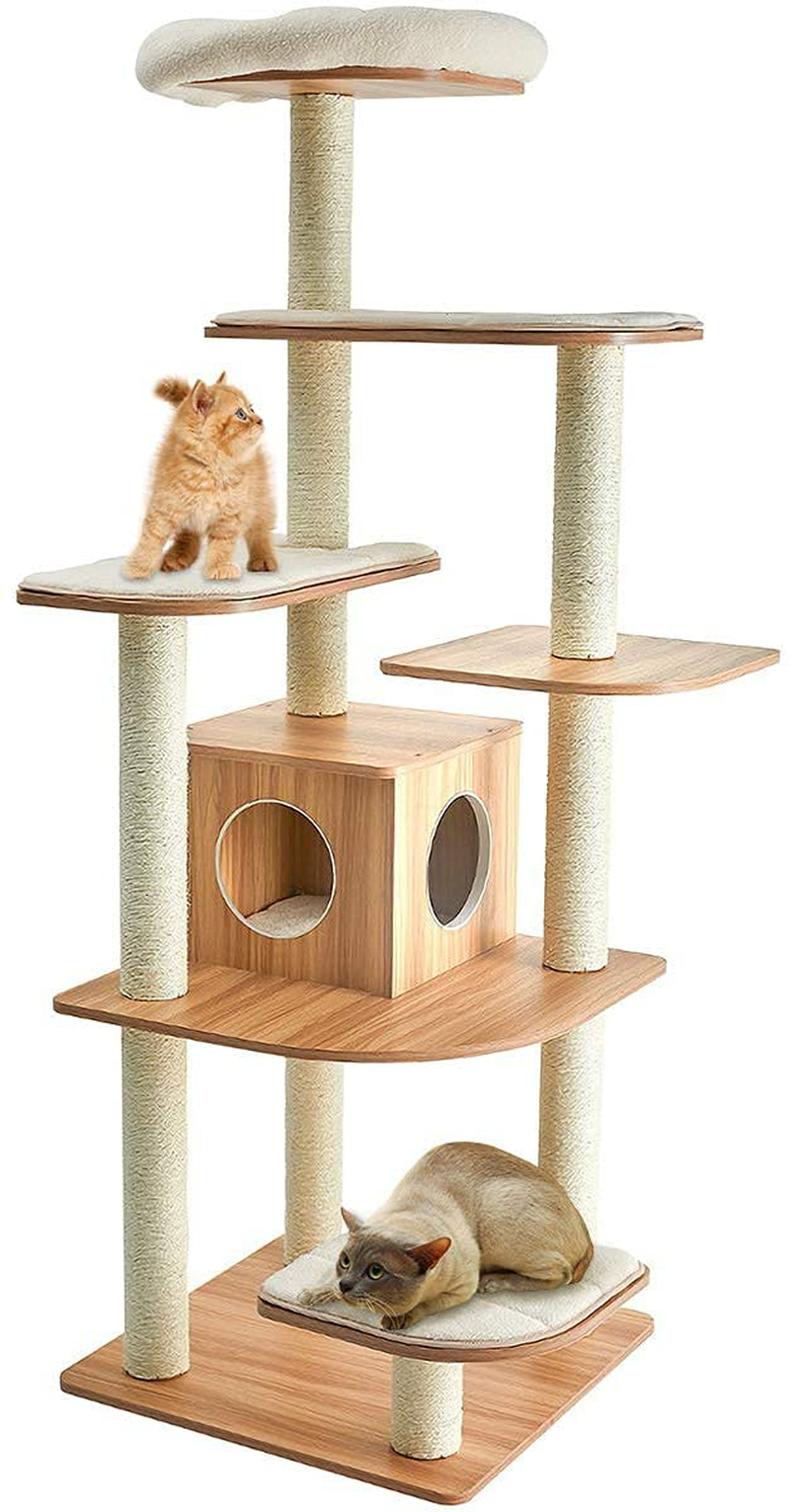 Tangkula Modern Wood Cat Tree, 69-Inch Cat Tower with Multi-Layer Platform, Cat Activity Tree with Sisal Rope Scratching Posts, Cat Condo Furniture W/Washable Plush Cushions for Large Cats Kittens Animals & Pet Supplies > Pet Supplies > Cat Supplies > Cat Furniture Tangkula