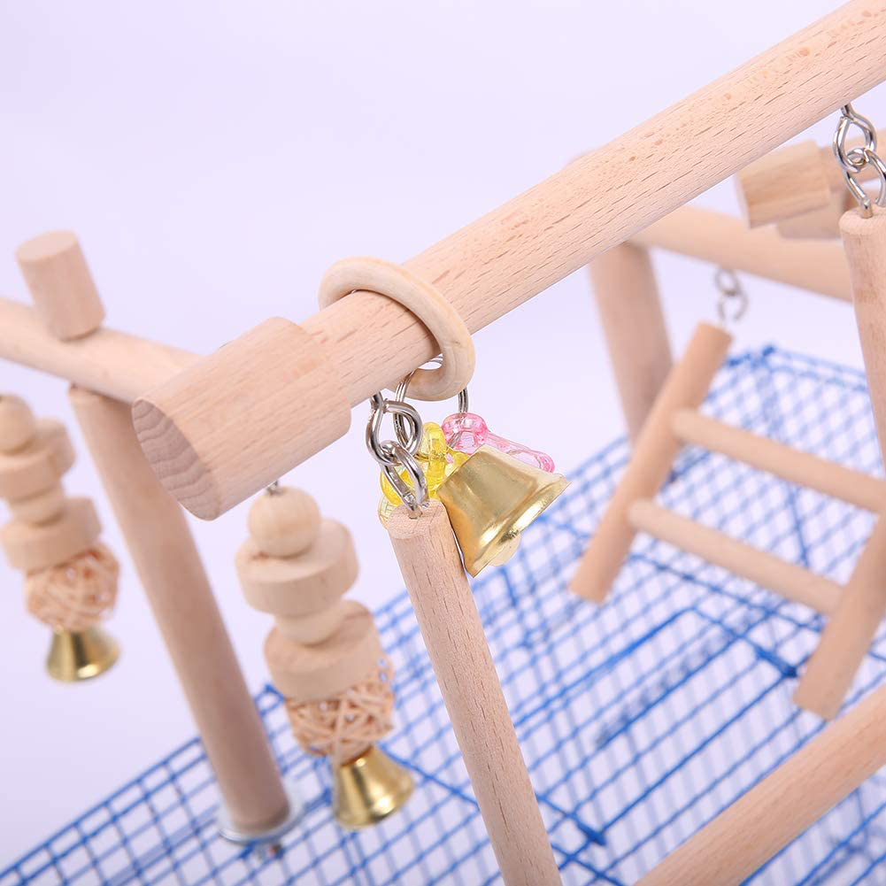 QBLEEV Bird Cage Play Stand Toy Set-Birdcage Wood Stands Hanging Chew Toys Ladder Swing Parrot Perch Play Gym Playground Accessories Activity Center for Conure, Parakeets, Budgie, Cockatiels,Lovebirds Animals & Pet Supplies > Pet Supplies > Bird Supplies > Bird Cage Accessories QBLEEV