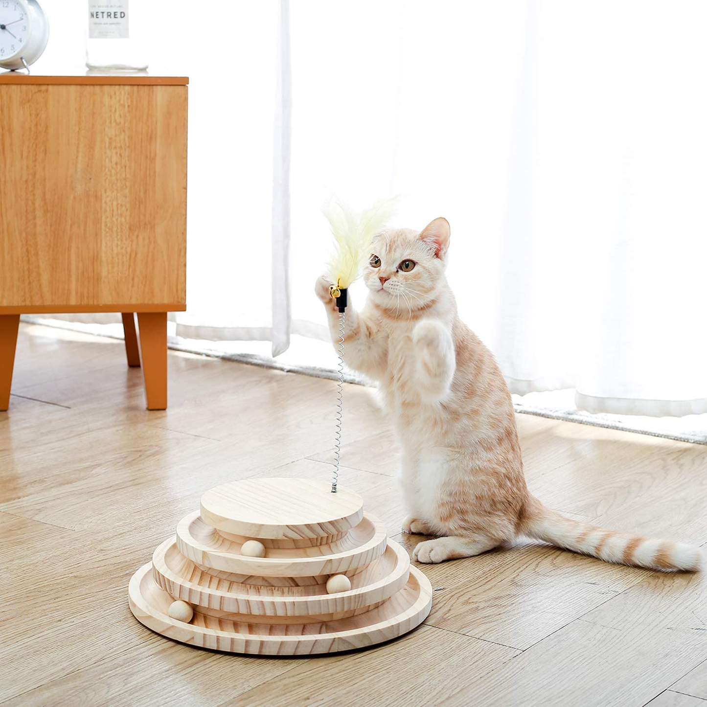 Made4Pets Wooden Cat Toy, 12.6 Inches 3-Layer Cat Turntable with Cat Balls, Cat Toy Feather Stick, Feather Teaser, Interactive Training Animals & Pet Supplies > Pet Supplies > Cat Supplies > Cat Toys MADE 4 PETS