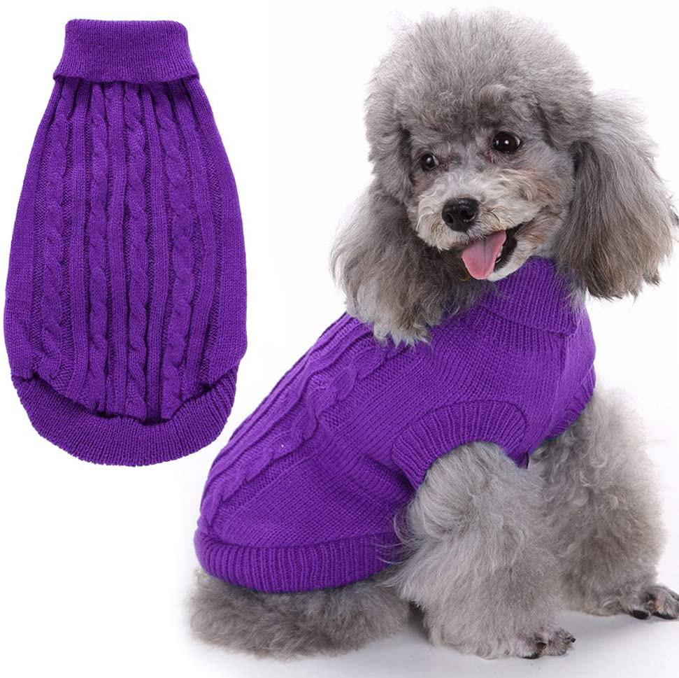 Sunteelong Dog Sweater Turtleneck Knitted Puppy Sweater Warm Pet Winter Clothes Cat Clothes Small Dogs Sweaters for Cold Weather (Red, M) Animals & Pet Supplies > Pet Supplies > Cat Supplies > Cat Apparel SunteeLong Purple Large