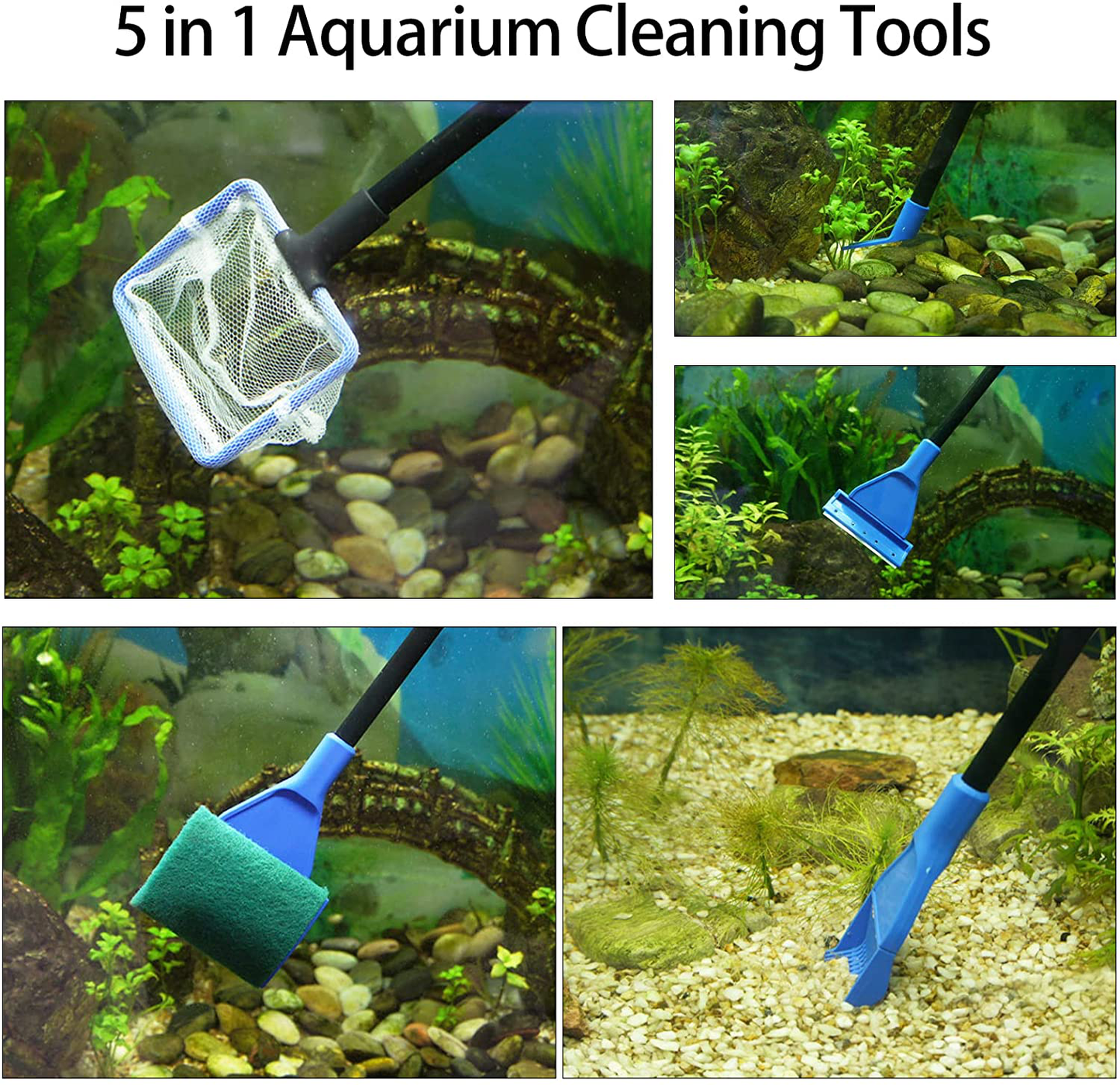 STARROAD-TIM Fish Tank Cleaning Tools, Aquarium Gravel Clean Algae Scrapers 5 in 1 Kit for Water Change and Sand Cleaner, Long Siphon Nozzle with Valve Suitable for Various Sizes of Fish Tanks Animals & Pet Supplies > Pet Supplies > Fish Supplies > Aquarium Cleaning Supplies STARROAD-TIM