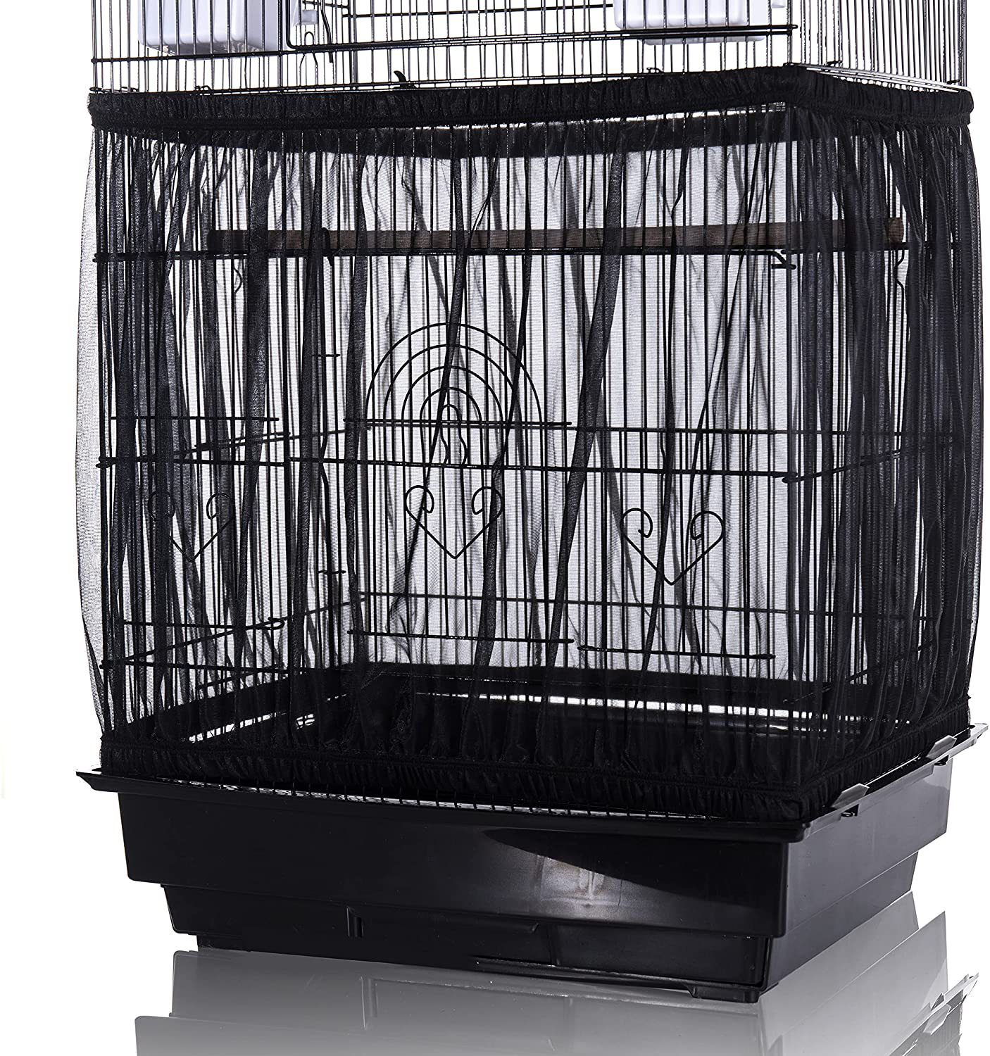 Tamu Style Bird Cage Seed Catcher, Large, Stretchy Form Fitting Mesh Skirt Cover for Parrot Enclosures, Light and Breathable Fabric, Prevent Scatter and Mess, Reusable Animals & Pet Supplies > Pet Supplies > Bird Supplies > Bird Cage Accessories Tamu style Black