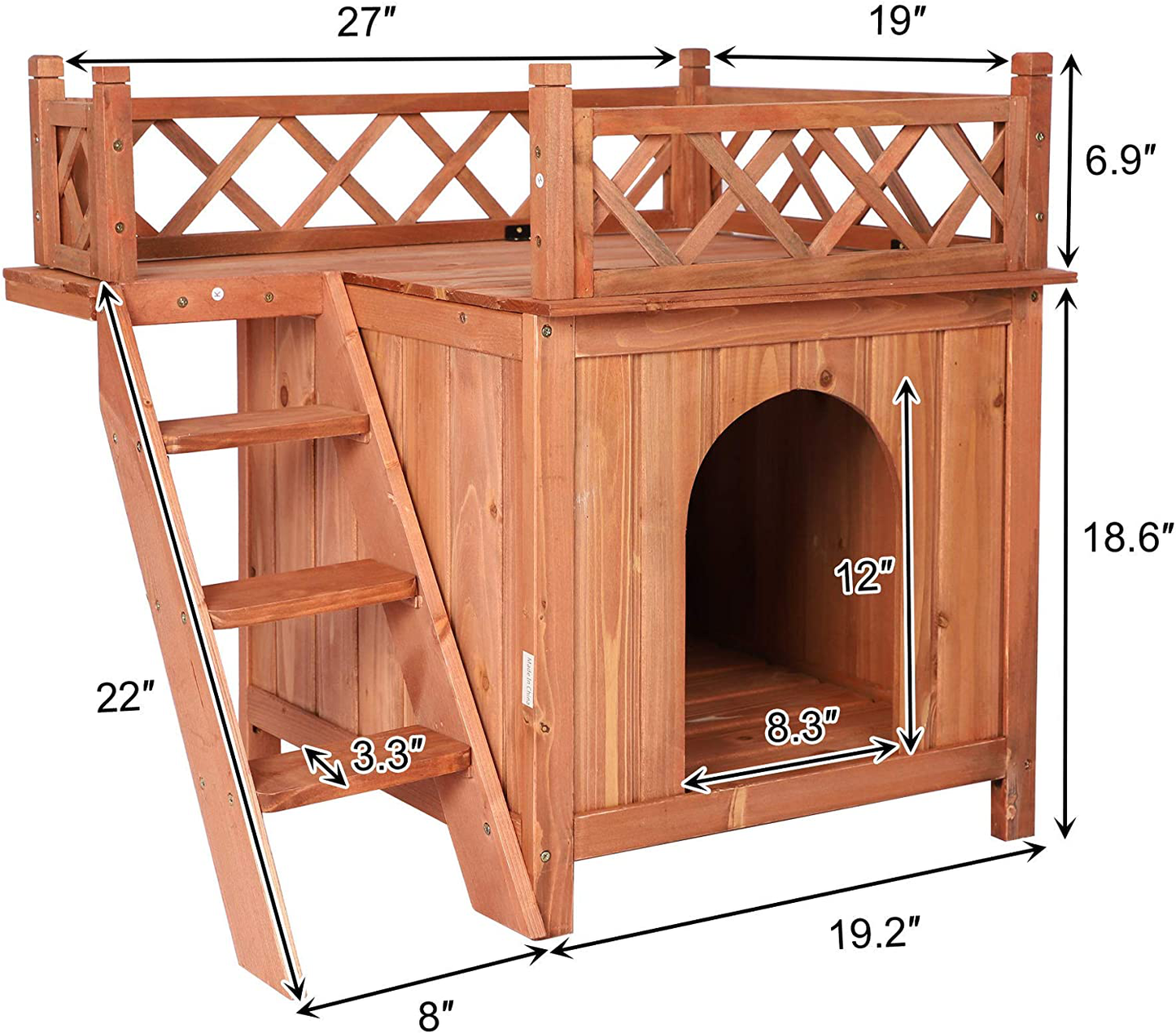 LONABR Wooden Pet Dog House 2 Tier Dog Room Shelter with Stairs and Balcony,All-Weather Puppy House for Indoor, Outdoor Animals & Pet Supplies > Pet Supplies > Dog Supplies > Dog Houses LONABR