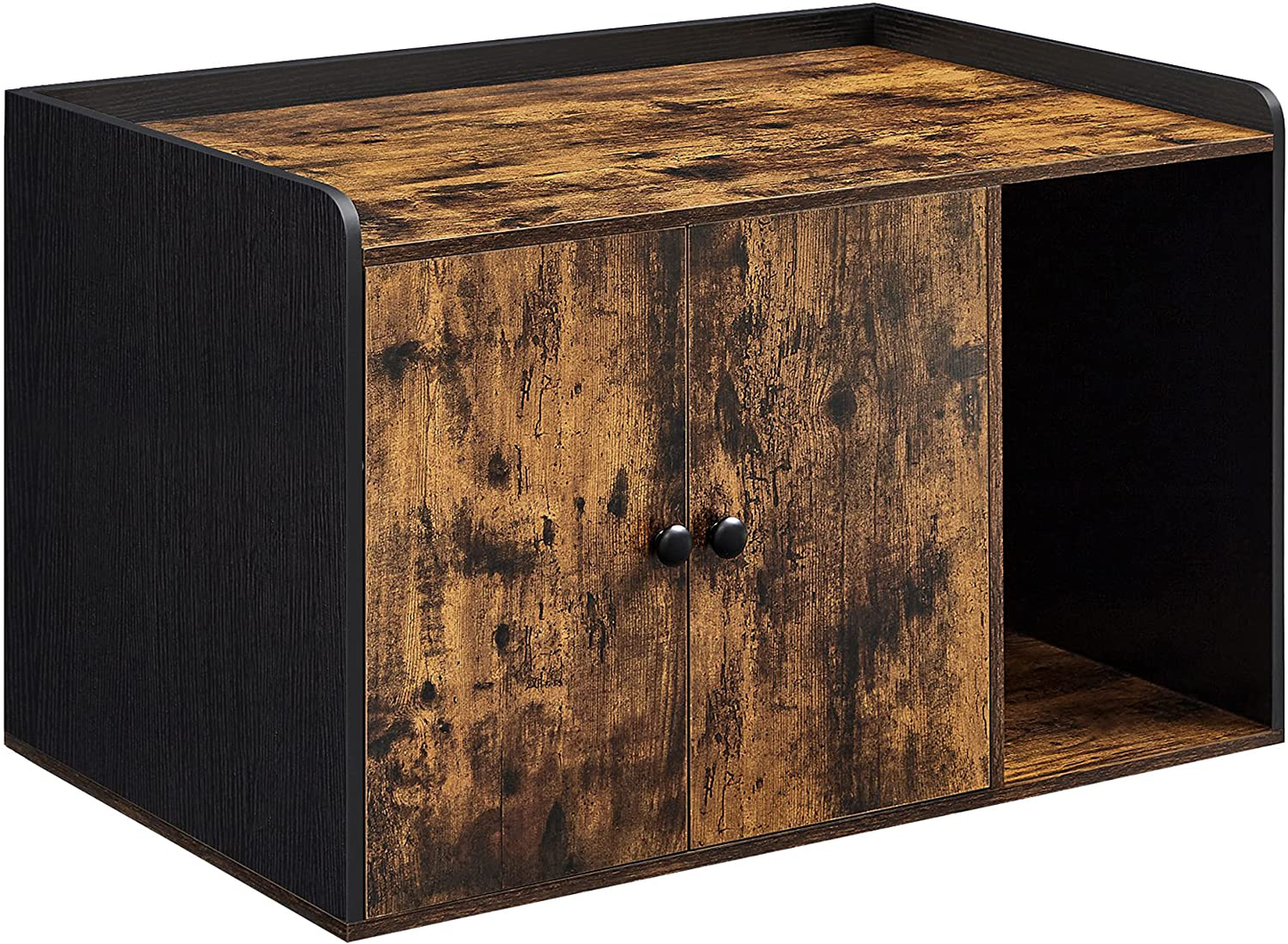FEANDREA Cat Litter Box Enclosure, Wooden Hidden Cat Box Cabinet, Home Nightstand, Cat Washroom with Doors, Pet House End Table, Indoor Litter Box Furniture Animals & Pet Supplies > Pet Supplies > Cat Supplies > Cat Furniture FEANDREA Rustic Brown + Black