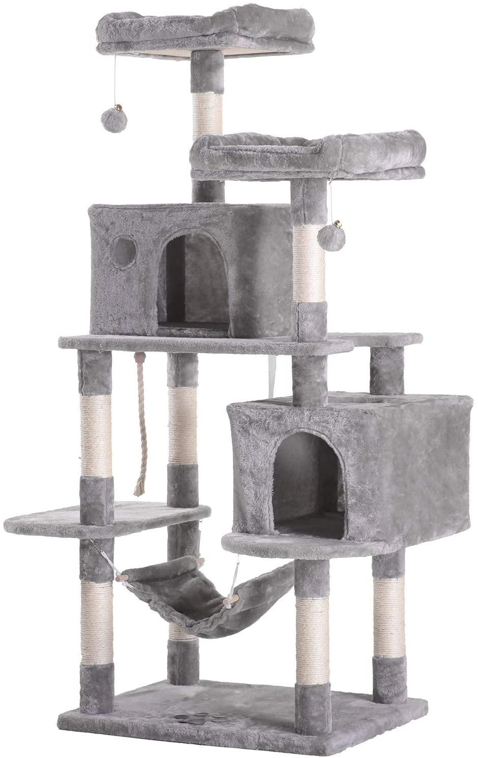 Hey-Bro Extra Large Multi-Level Cat Tree Condo Furniture with Sisal-Covered Scratching Posts, 2 Bigger Plush Condos, Perch Hammock for Kittens, Cats and Pets Animals & Pet Supplies > Pet Supplies > Cat Supplies > Cat Beds Hey-brother Light Gray
