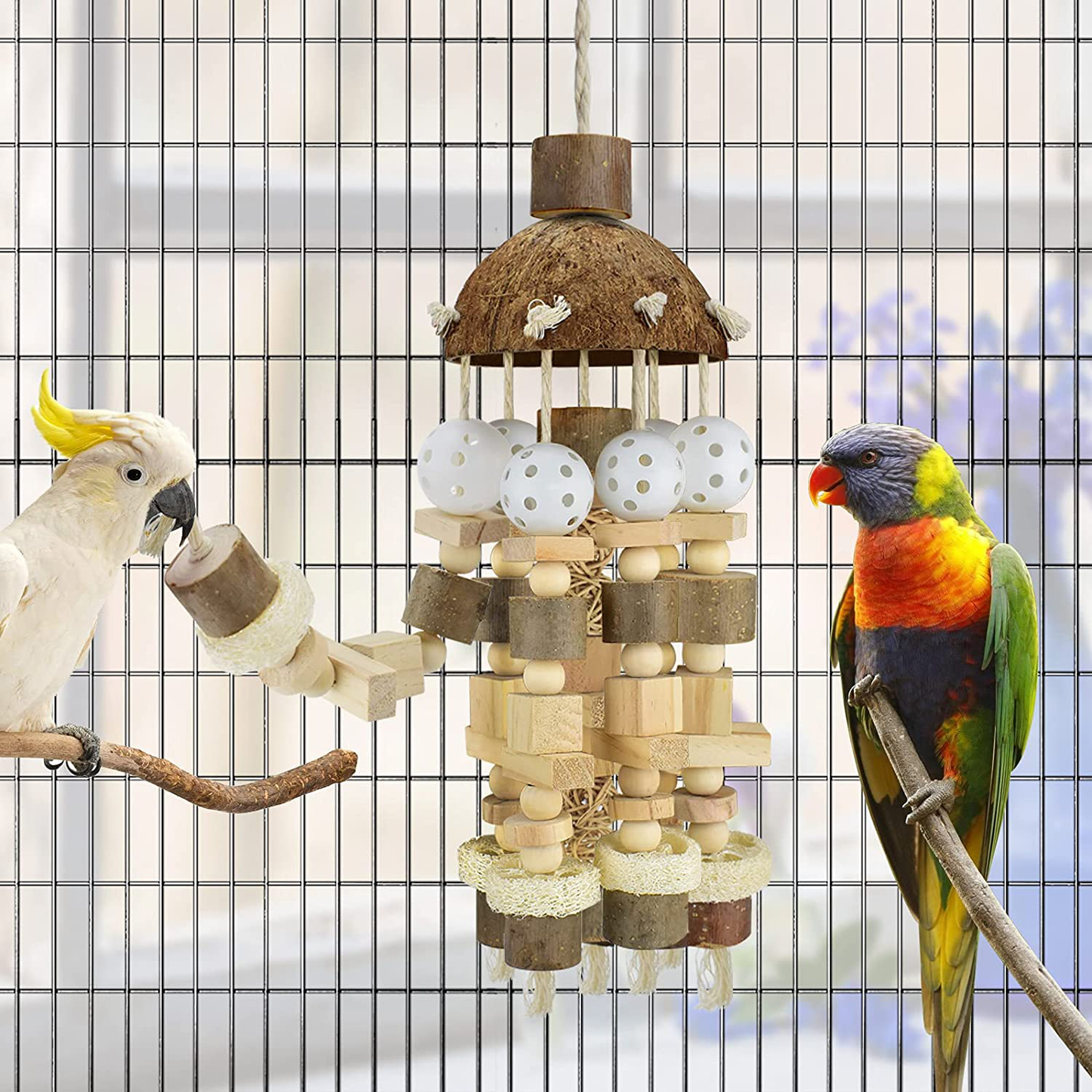 KATUMO Bird Parrot Toy, Large Parrot Toy Natural Wooden Blocks Bird Chewing Toy Parrot Cage Bite Toy Suits for African Grey Cockatoos Amazon Parrots Ect Large Medium Parrot Birds Animals & Pet Supplies > Pet Supplies > Bird Supplies > Bird Cage Accessories KATUMO