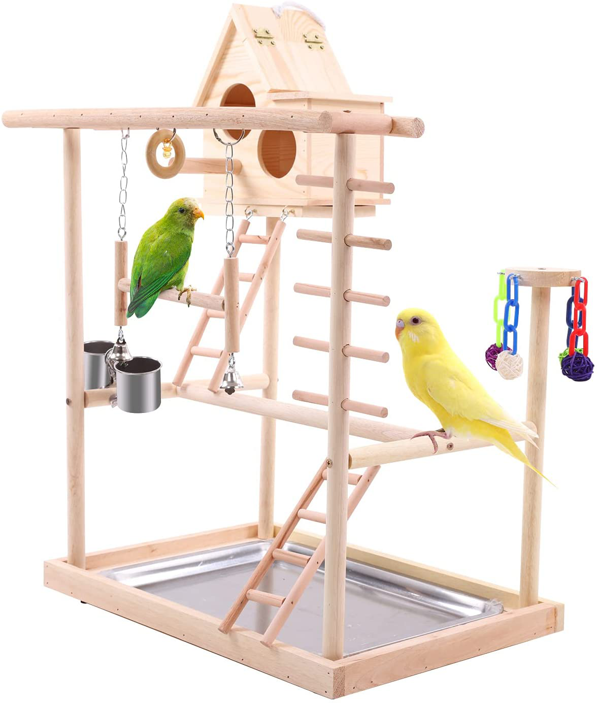 QBLEEV Bird'S Nest Bird Perches Play Stand Gym Parrot Playground Playgym Playpen Playstand Swing Bridge Tray Wood Climb Ladders Wooden Conure Parakeet Macaw Animals & Pet Supplies > Pet Supplies > Bird Supplies > Bird Gyms & Playstands QBLEEV New Playground