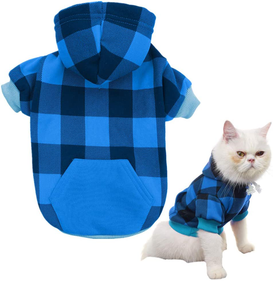 Plaid Dog Hoodie Pet Clothes Sweaters with Hat Animals & Pet Supplies > Pet Supplies > Dog Supplies > Dog Apparel Best4cat Blue Small (Pack of 1)