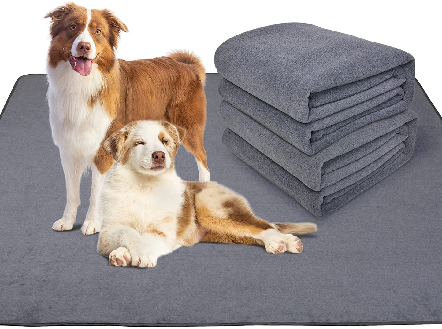 LOOBANI 2 Packs Extra Large 72"X72"/65"X48" Reusable Dog Mat for Floor, Non-Slip Washable Pee Pad for Dogs, Fast Absorbent Pet Whelping Pads & Playpen Mat for Incontinence Animals & Pet Supplies > Pet Supplies > Dog Supplies > Dog Kennels & Runs LOOBANI Gray 65"*48"(Pack of 2)