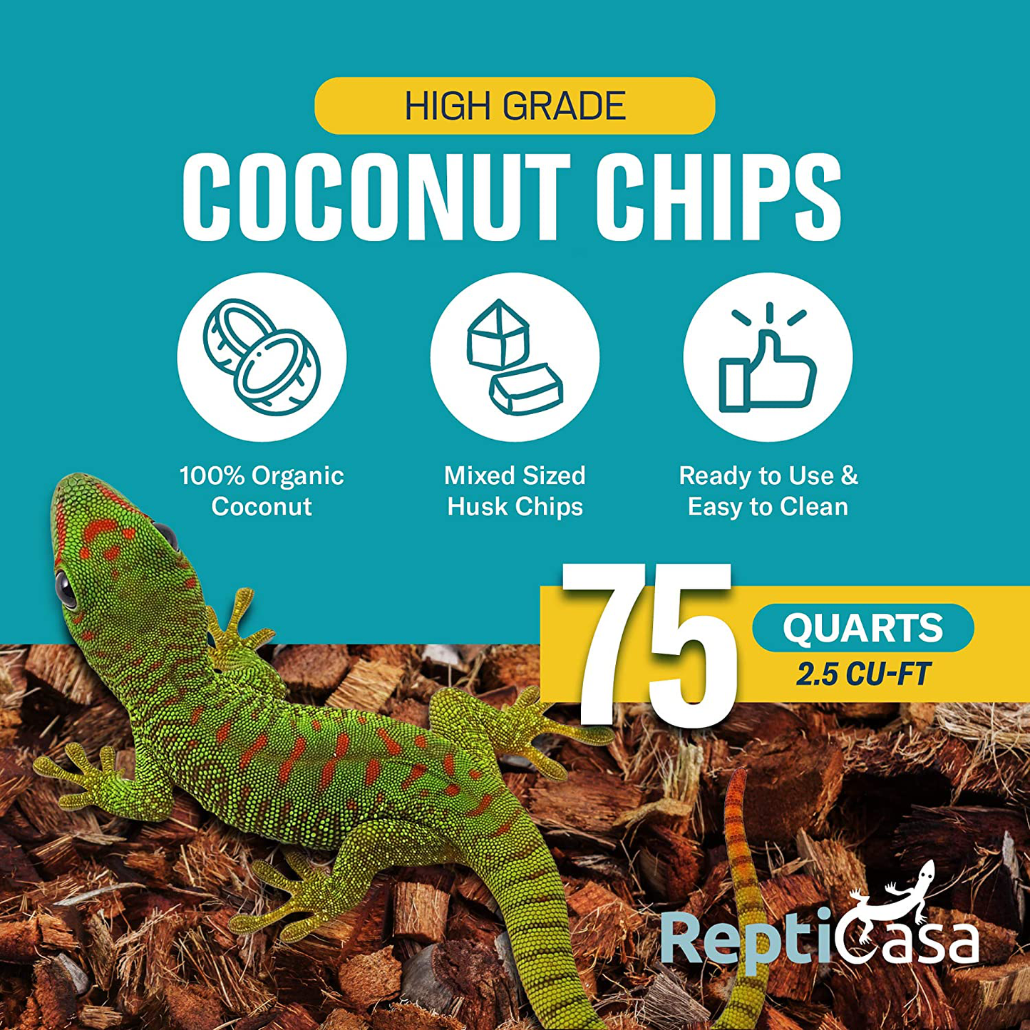 Repticasa Organic Coconut Chips Expandable Substrate Block for Reptiles, Snakes, Tortoise, and Amphibians, Natural Fiber Free Husks, Clean Breeding and Bedding Flooring, Odor Absorbing, up to 75 Quart Animals & Pet Supplies > Pet Supplies > Reptile & Amphibian Supplies > Reptile & Amphibian Substrates ReptiCasa