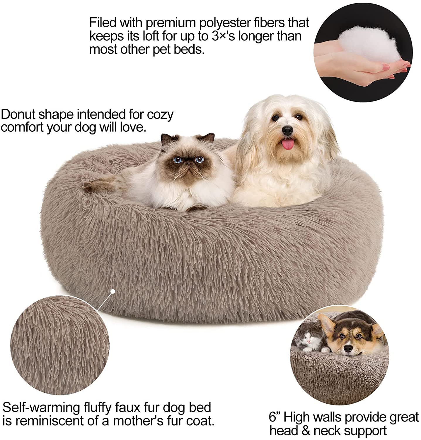 Kimicole Cozy Donut Calming Dog Bed Cat Bed, Super Soft Fluffy Washable anti Anxiety Plush Home Pet Beds for Small Medium Dogs Cats, Fuzzy Self-Warm Non-Slip round Puppy Kitten Bed Animals & Pet Supplies > Pet Supplies > Dog Supplies > Dog Beds Kimicole