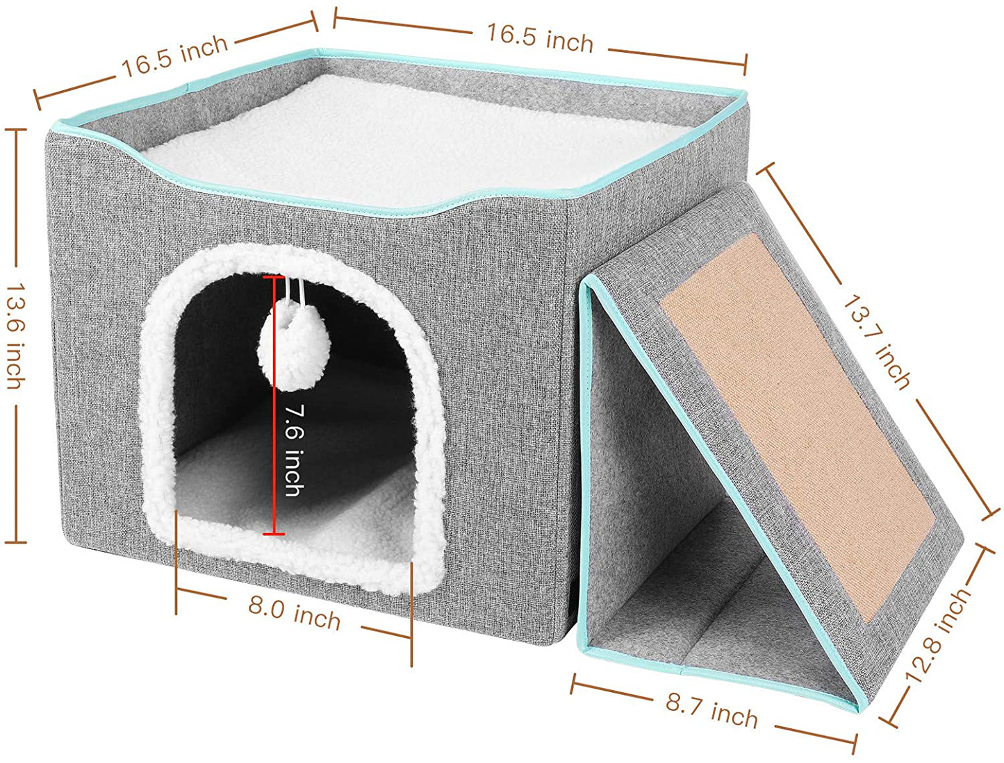 Upgraded Cat Beds for Indoor Cats - Foldable Cat Cube Cave House with Removable Sisal Rope Cat Scratcher and Fluffy Ball Hanging for Kitty Play, Outdoor Feral Cat Kitten Shelter with Warm Plush Bed Animals & Pet Supplies > Pet Supplies > Cat Supplies > Cat Beds ROMANTIC BEAR