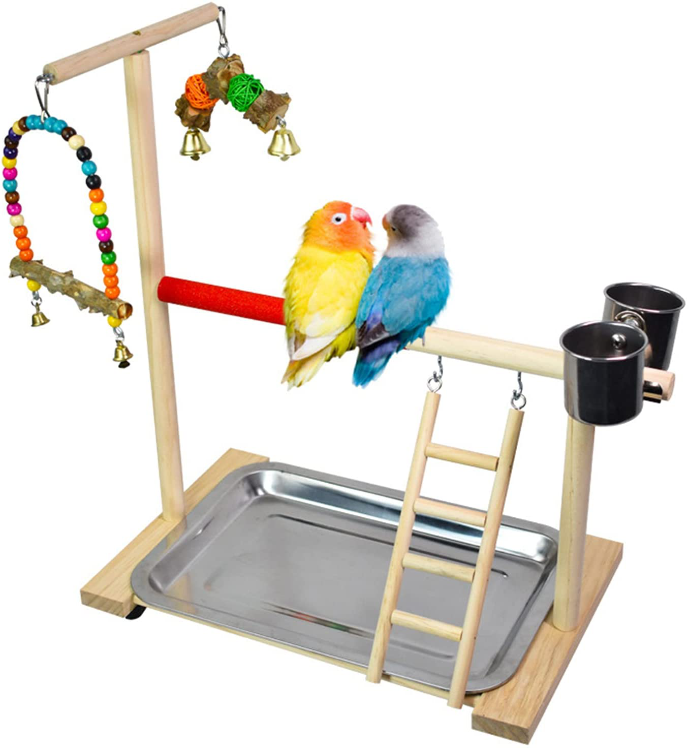 Volksrose Parrot Playground Bird Play Stand, Bird Activity Stand Wood Perch Gym with Ladder Tray and Feeder Cups, Parakeet Cockatiel Birdcage Cage Nest Accessories Exercise Platform Toy Animals & Pet Supplies > Pet Supplies > Bird Supplies > Bird Gyms & Playstands VolksRose #01