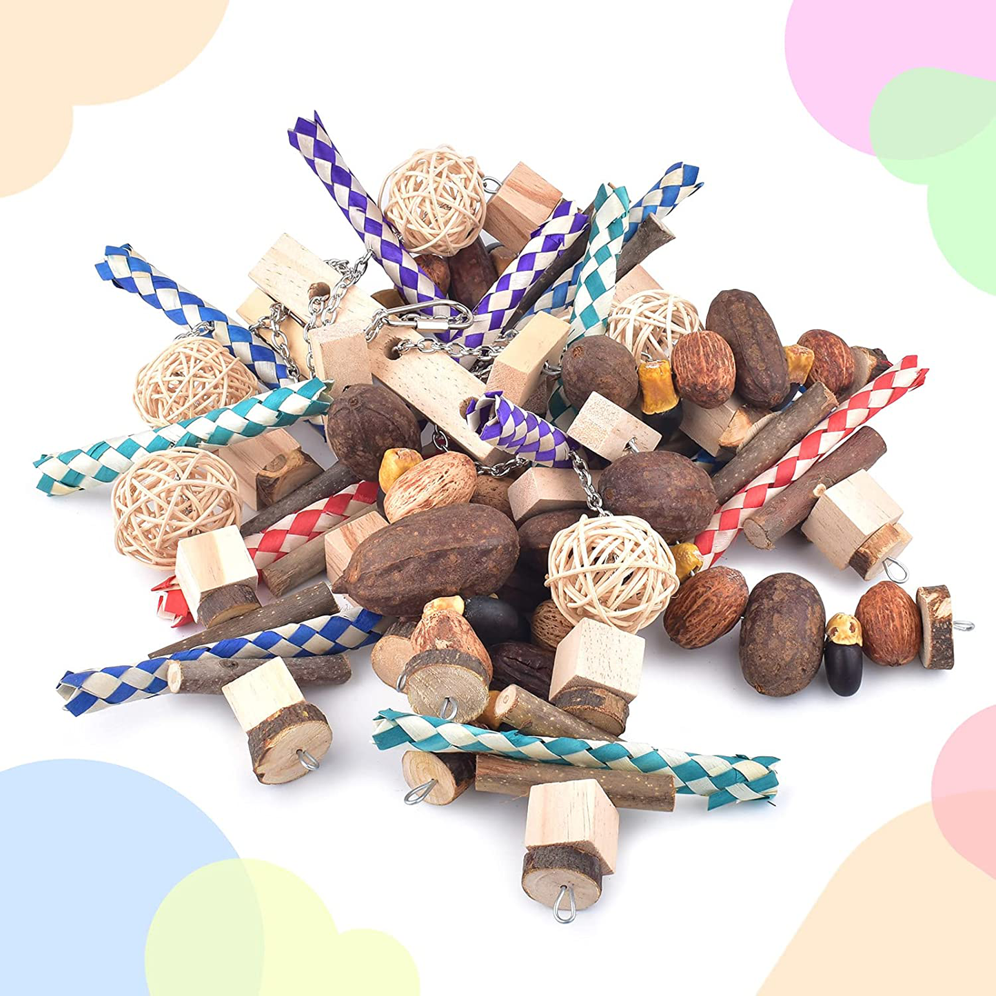 Bissap Large Parrot Chew Toys, Bird Parrot Hanging Bite Wooden Blocks Cage Fun Toy for Macaw African Greys Cockatoo Eclectus Budgies Parakeet Cockatiel Ect Large Medium Birds Animals & Pet Supplies > Pet Supplies > Bird Supplies > Bird Toys Bissap