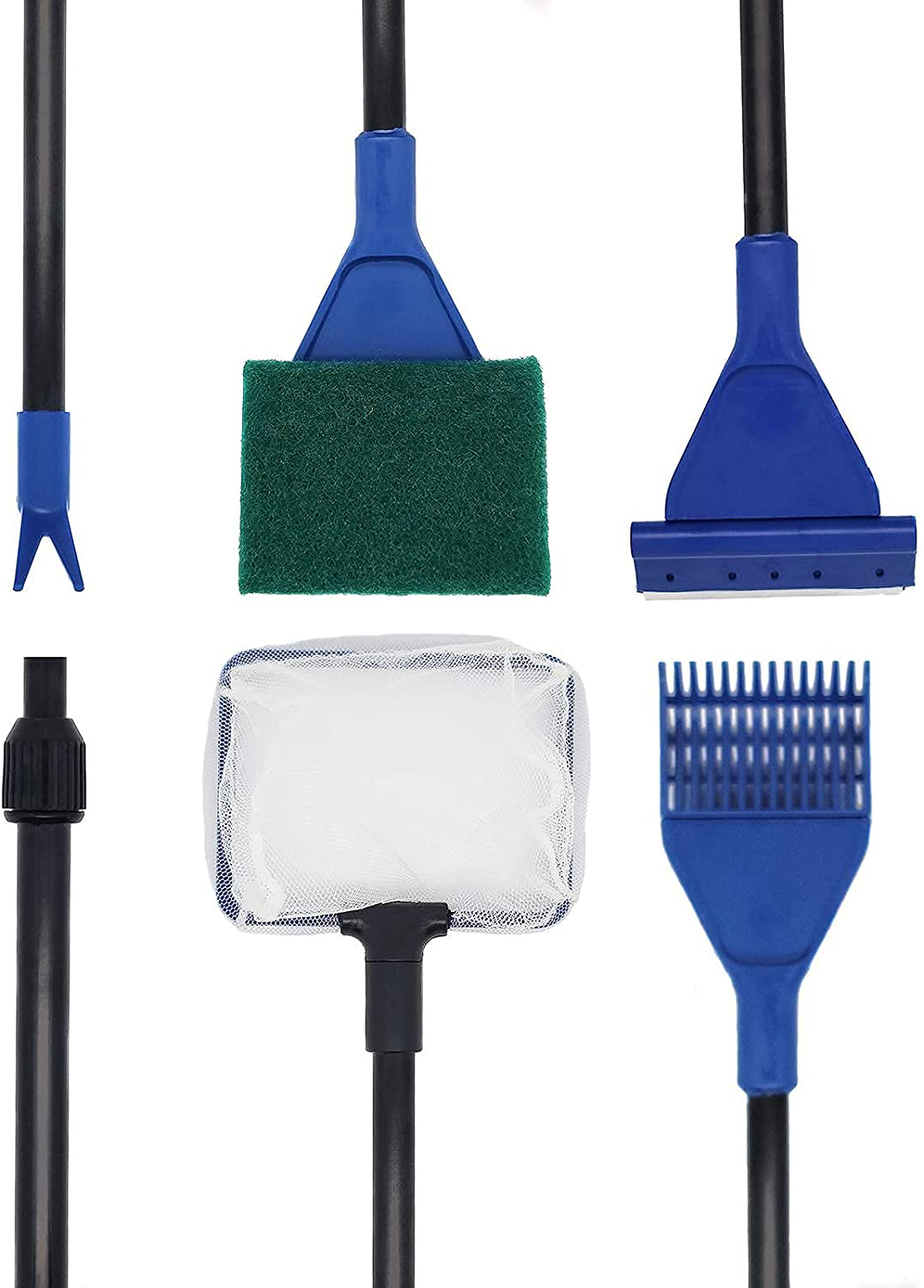 Fish Tank Cleaning Tools 5 in 1 Aquarium Clean Set Fish Net Gravel Rake Algae Scraper Fork Sponge Brush Glass Cleaner Tools Kit Animals & Pet Supplies > Pet Supplies > Fish Supplies > Aquarium Cleaning Supplies AREPK