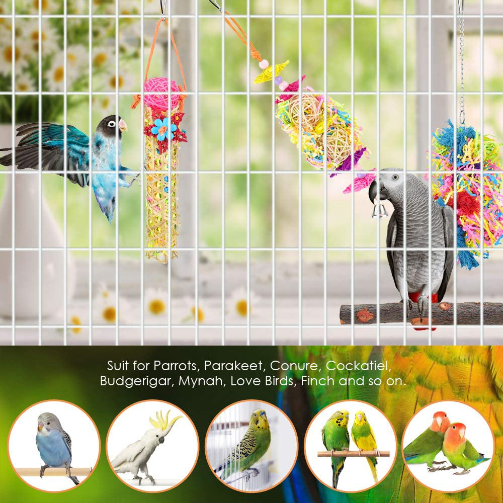 KATUMO 4 Pcs Bird Parrot Toys, Colorful Chewing Shredder Toys Shred Hanging Foraging Toys Bird Wood Perch Stand for Parakeet, Conure, Cockatiel, Mynah, Love Birds, Finch, Small & Medium Pet Birds Animals & Pet Supplies > Pet Supplies > Bird Supplies > Bird Toys KATUMO