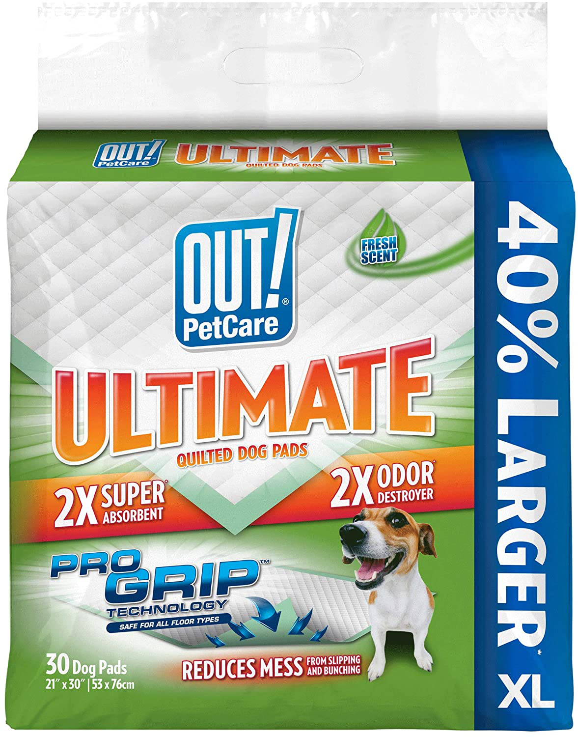 OUT! Ultimate Pro-Grip Dog Pads | Absorbent Pet Training and Puppy Pads | Grip Technology Prevents Slipping and Bunching | 50 Pads | 21 X 21 Inches Animals & Pet Supplies > Pet Supplies > Dog Supplies > Dog Diaper Pads & Liners OUT! XL 30 ct
