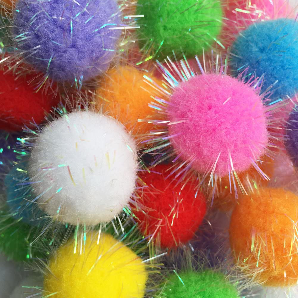 Assorted Color Sparkle Balls, Tinsel Pom Poms Glitter for Cat Kittens DIY  Christmas,Pack of 20PCS 