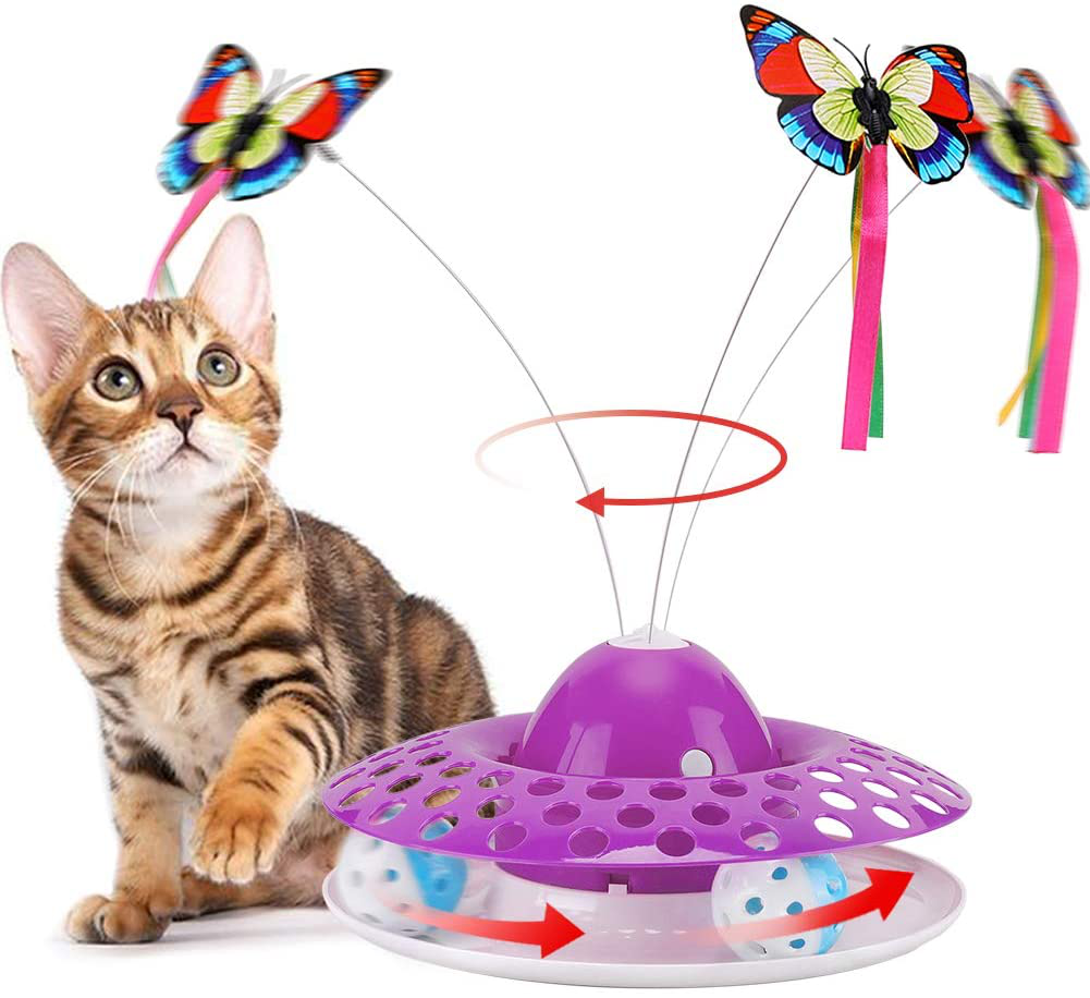Cat Toys - Funny Automatic Electric Rotating Butterfly & Ball Exercise Kitten Toy,Interactive Cat Teaser Toys for Indoor Cats Animals & Pet Supplies > Pet Supplies > Cat Supplies > Cat Toys Pawzone purple