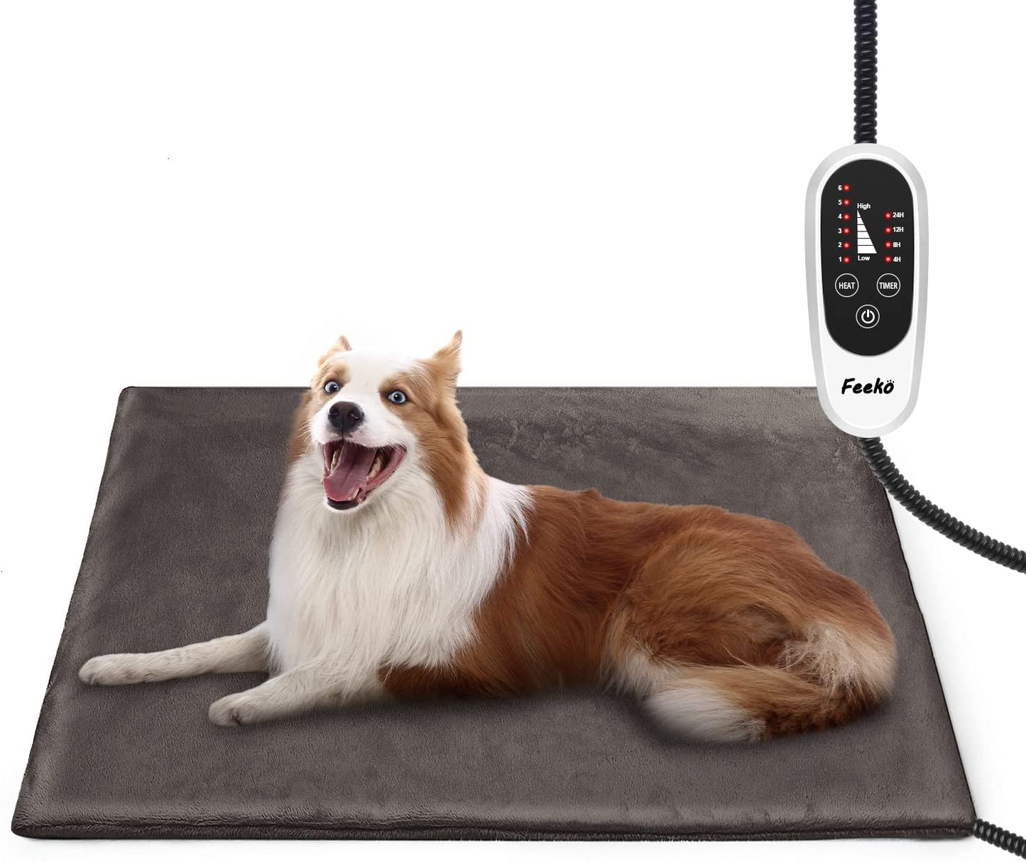 Feeko Pet Heating Pad, 16''X28'' Large Electric Heating Pad for Dogs and Cats Indoor Adjustable Warming Mat with Auto-Off and 6 Heat Setting, Chew Resistant Cord, Navy Grey Animals & Pet Supplies > Pet Supplies > Dog Supplies > Dog Beds Feeko Brown Grey Large:18''x24''