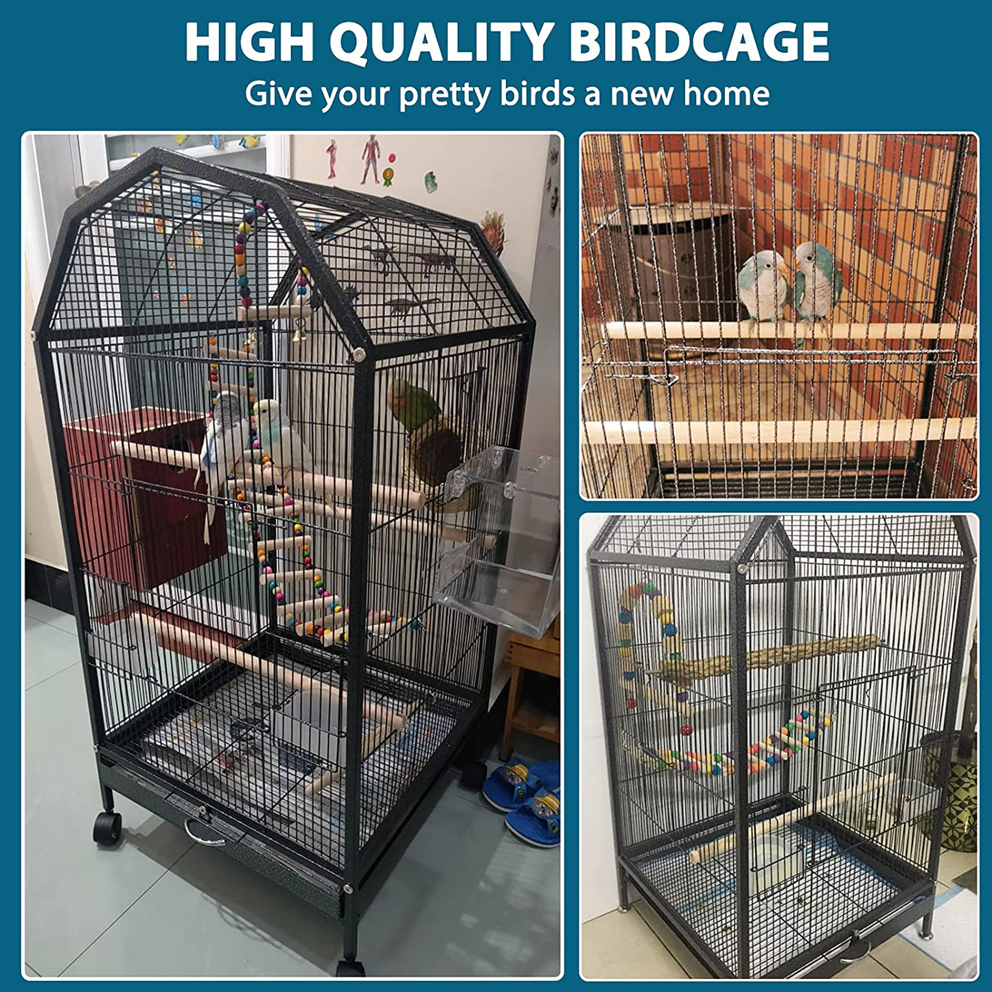 Olpchee Parakeet Bird Cage with Stand Metal Pet Bird Flight Cages Large Finch Bird Cage for Conure Canary Parekette Macaw Finch Cockatoo Budgie Cockatiels Parrot Pet House,Black Animals & Pet Supplies > Pet Supplies > Bird Supplies > Bird Cages & Stands Olpchee