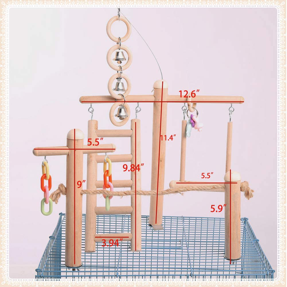 QBLEEV Bird Cage Stand Play Gym, Green Cheek Conure Perch Playground, Wood Parrot Climbing Ladder Chewing Chain Swing for Lovebirds Budgies Finches Parakeets, Small Animals Activity Center Animals & Pet Supplies > Pet Supplies > Bird Supplies > Bird Gyms & Playstands QBLEEV