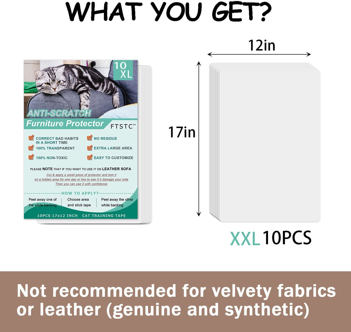 FTSTC Cat Scratch Deterrent Tape, 10Pcs-Double Sided Furniture Protectors from Cats, Cat Scratch Repellent Pad for Furniture, Anti-Scratch Training Tape, Couch Guards, Sticky Paws Post, 10PCS 17X12In Animals & Pet Supplies > Pet Supplies > Cat Supplies > Cat Furniture FTSTC
