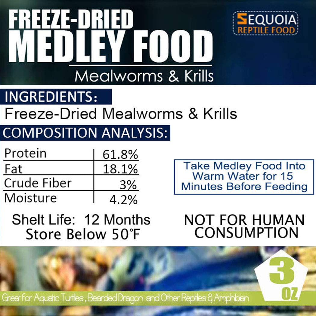 Aquatic Turtle Medley Food - Freeze Dried Shrimp & Mealworms for Aquatic Turtle, Beard Dragon and Other Reptiles & Amphibians Animals & Pet Supplies > Pet Supplies > Reptile & Amphibian Supplies > Reptile & Amphibian Food Sequoia
