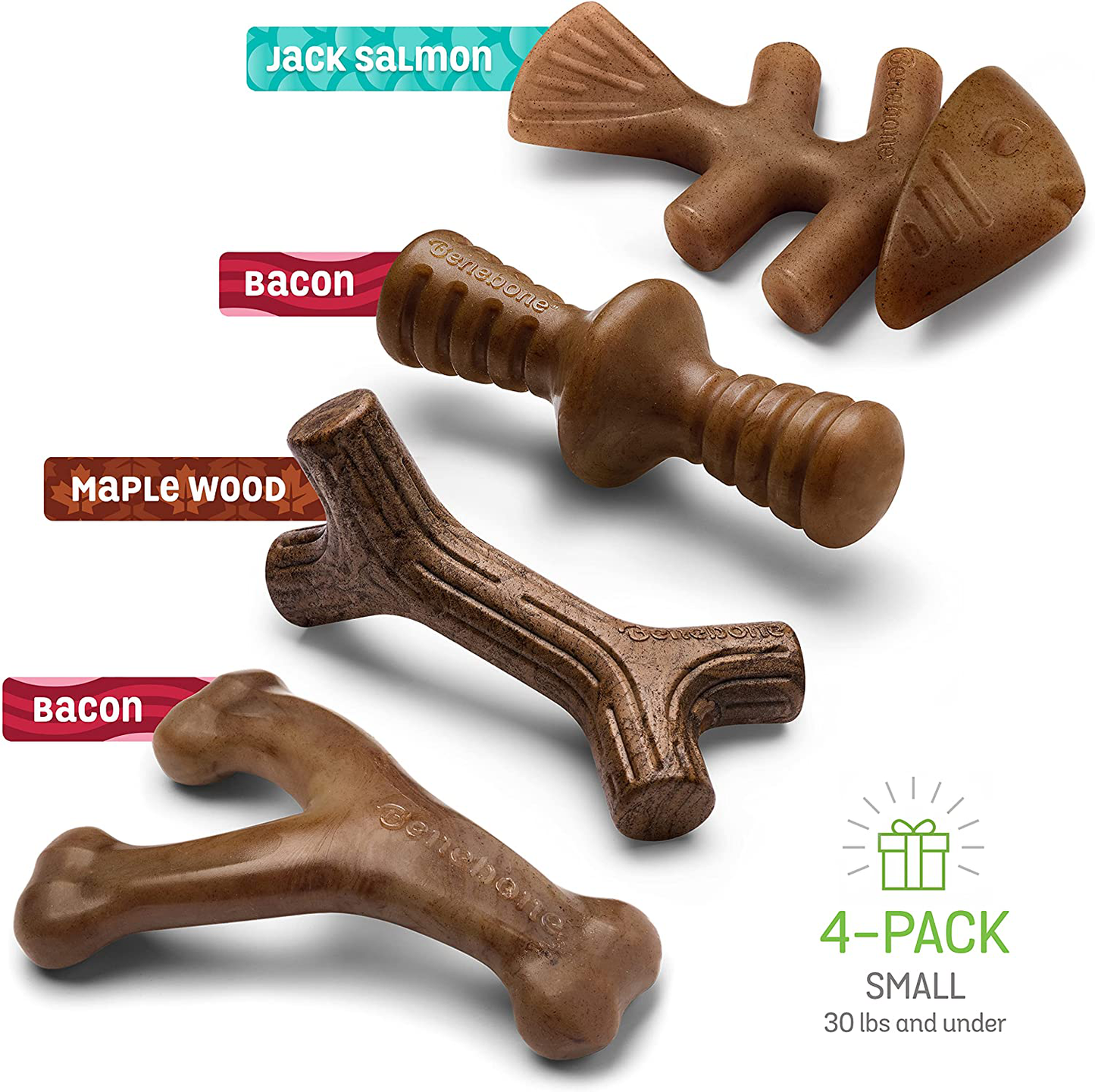 Benebone Holiday 4-Pack Durable Dog Chew Toys for Aggressive Chewers, Real Flavors, Made in USA Animals & Pet Supplies > Pet Supplies > Dog Supplies > Dog Toys Benebone   