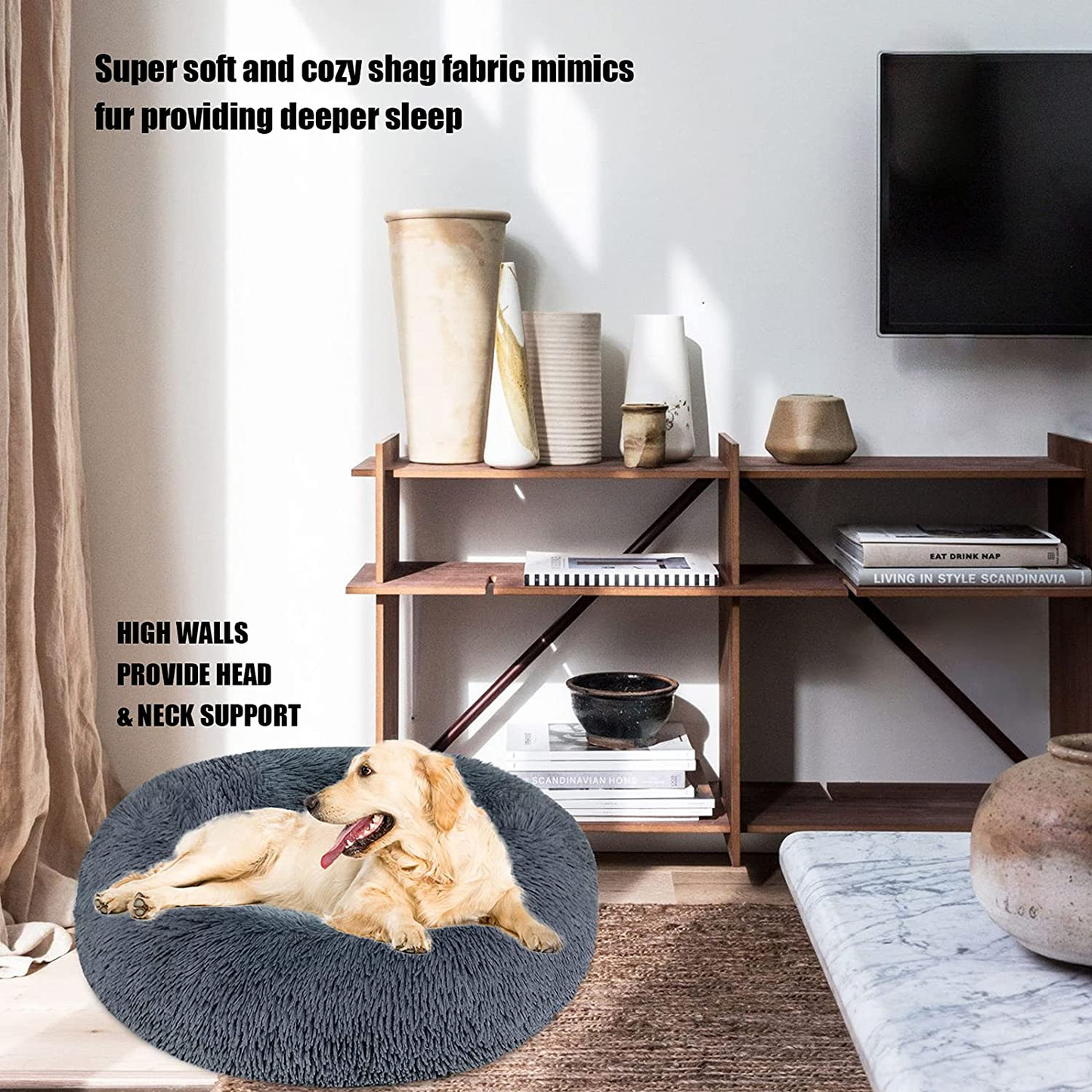 Calming Dog Bed Cat Bed Donut Cuddler, anti Anxiety Dog Bed for Small Medium Large Dogs Cats, Machine Washable round Warm Bed, Faux Fur Pet Bed, Waterproof Non-Slip Bottom (23"/30"/36") Animals & Pet Supplies > Pet Supplies > Dog Supplies > Dog Beds Hugro Tarfive