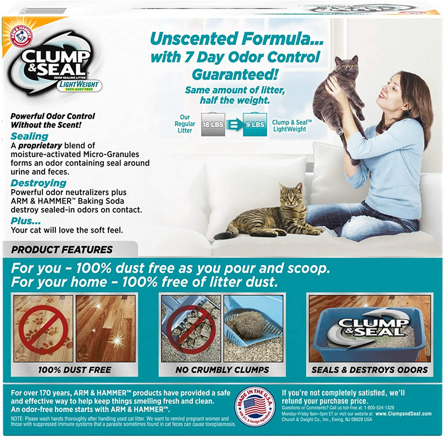 Arm & Hammer Clump & Seal Lightweight Unscented Clumping Cat Litter, 9 Lbs. Animals & Pet Supplies > Pet Supplies > Cat Supplies > Cat Litter Arm & Hammer