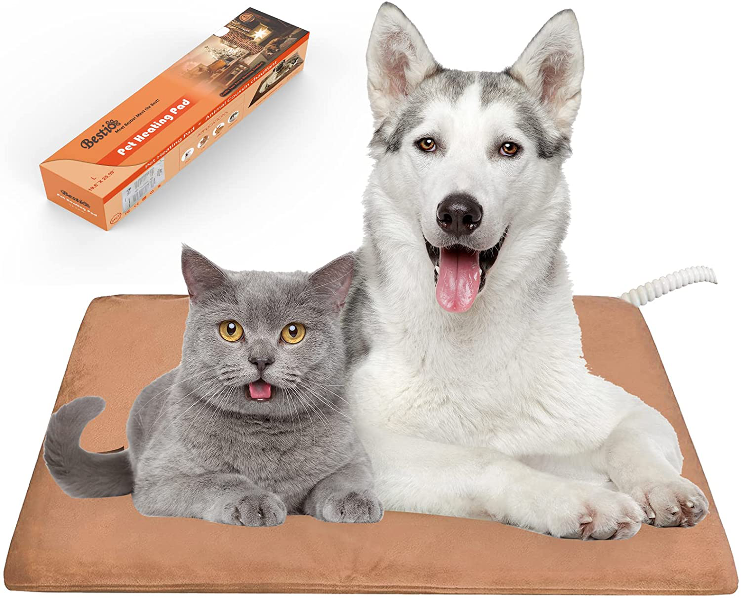 Bestio MET Safety Certified Pet Heating Pad Heated Dog Cat Mat Bed Warmer Features Optimal Even Constant Temperature Heavy Duty Chew Resistant Cord Water Proof for Indoor Dog Cat Animals & Pet Supplies > Pet Supplies > Cat Supplies > Cat Beds Bestio 19.68``*25.59``