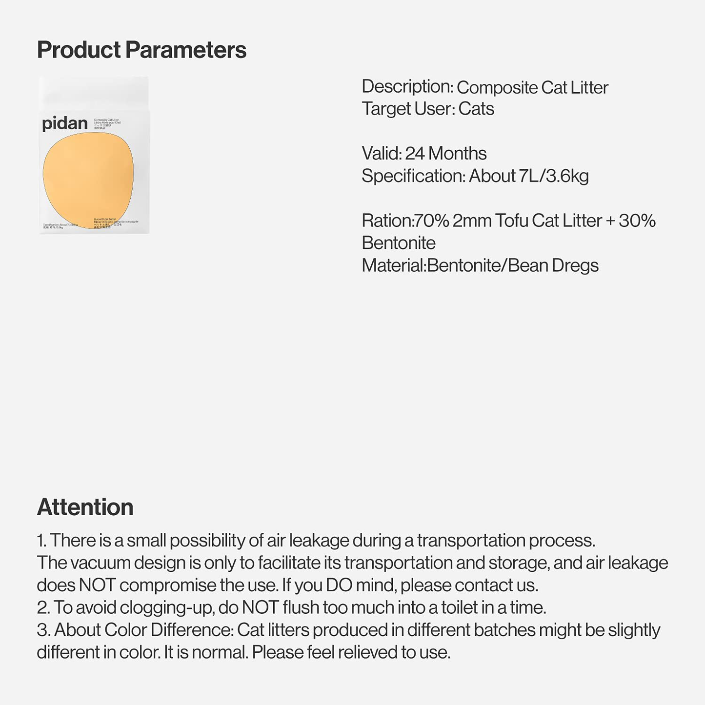 Pidan Mix Cat Litter Tofu Cat Litter with Bentonite Absorbent and Fast Drying Tofu Cat Litter Selected Quality Pea Dregs Solubility in Water Vacuum Animals & Pet Supplies > Pet Supplies > Cat Supplies > Cat Litter pidan