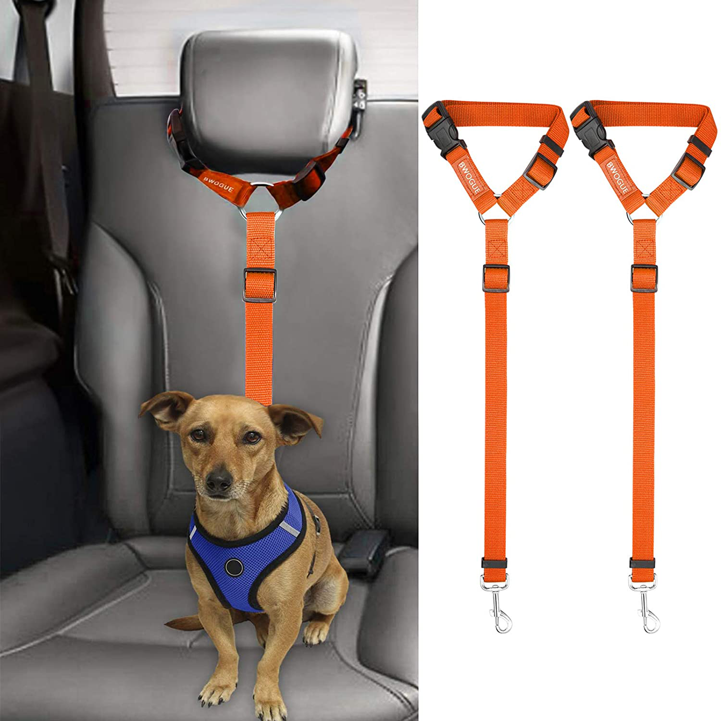 BWOGUE 2 Packs Dog Cat Safety Seat Belt Strap Car Headrest Restraint Adjustable Nylon Fabric Dog Restraints Vehicle Seatbelts Harness Animals & Pet Supplies > Pet Supplies > Dog Supplies > Dog Treadmills BWOGUE Orange