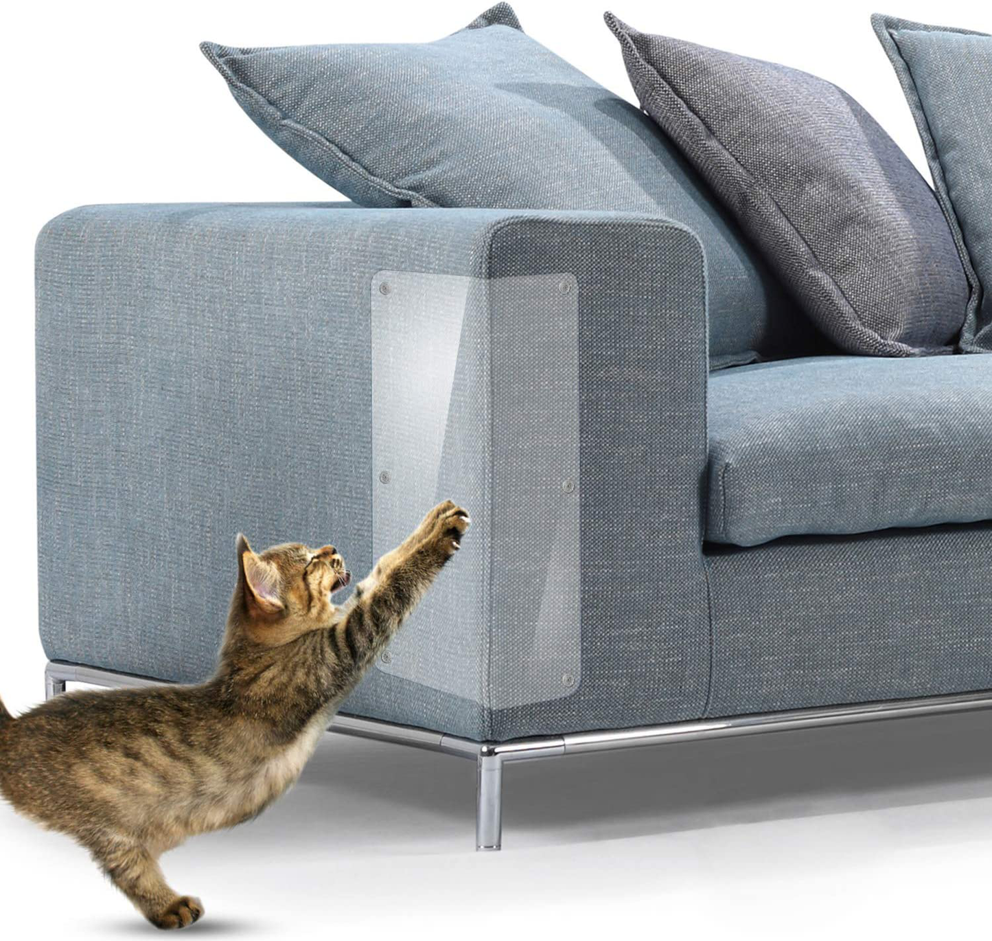 Furniture Scratch Guards, X-Large Premium Flexible Vinyl Cat Couch Protector Guards with Pins for Protecting Your Upholstered Furniture, Cat Scratch Deterrent Pad, 18" L X 12" W Animals & Pet Supplies > Pet Supplies > Cat Supplies > Cat Furniture IN HAND 2 Packs L(18"L-8"W)