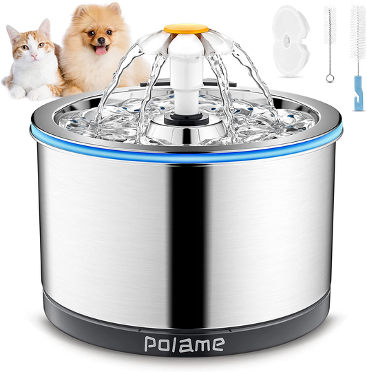 Cat Water Fountain Stainless Steel, 84Oz/2.5L Pet Water Fountain for Cats Indoor, Ultra-Quiet Cat Drinking Fountains, Dog Water Dispenser Bowl with 1 Cat Waterer Filter, 1 Kit Brushes for Cats Dogs Animals & Pet Supplies > Pet Supplies > Dog Supplies > Dog Houses POLAME   