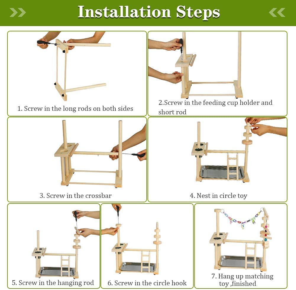 Olpchee Bird Playground Parrot Playstand Bird Play Stand Wood Perch Gym Playpen Ladder with Feeder Cups Toys for Cockatiel Parakeet - Include Tray Animals & Pet Supplies > Pet Supplies > Bird Supplies > Bird Gyms & Playstands Olpchee