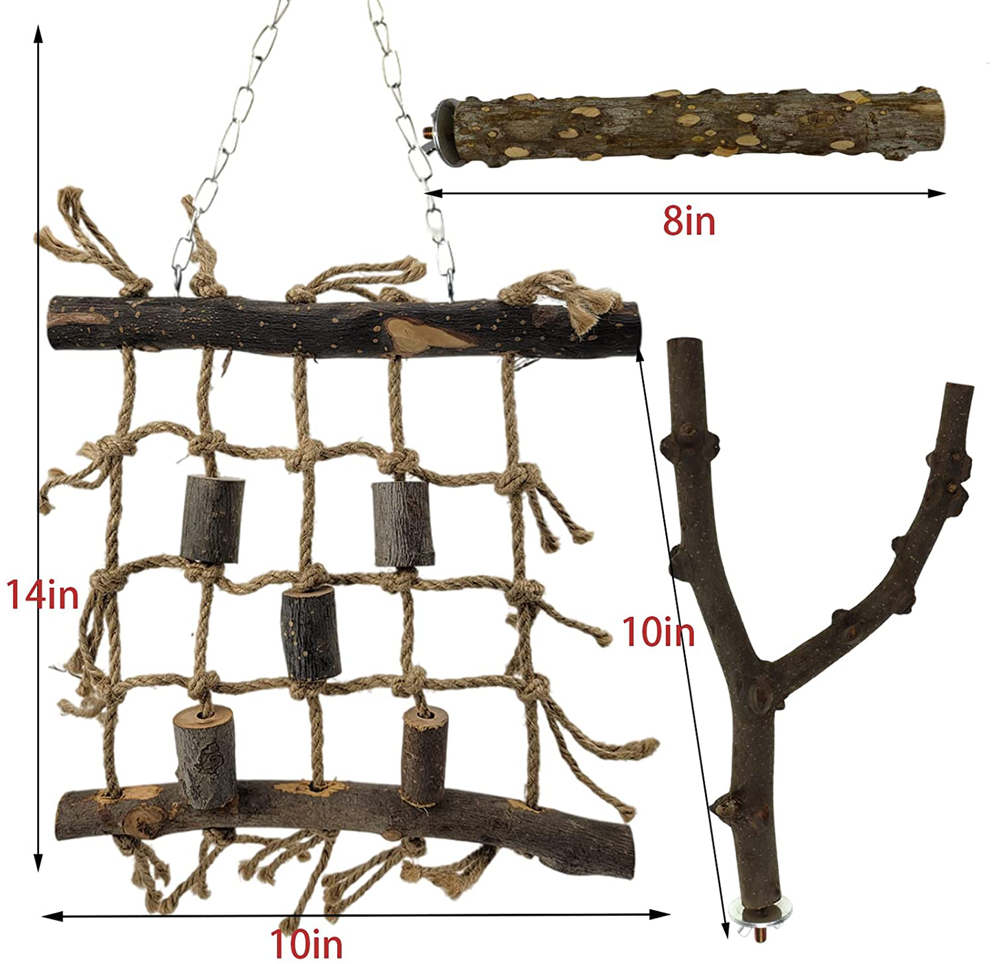 RF-X Bird Toys, Parrot Toys Rope Hammock Ladder, Bird Climbing Net Swing Peppered Wood Chewing Stand Post Set of 3, Suitable for Macaws, African Grey Parrots, Budgerigars, Canaries Etc Animals & Pet Supplies > Pet Supplies > Bird Supplies > Bird Ladders & Perches RF-X
